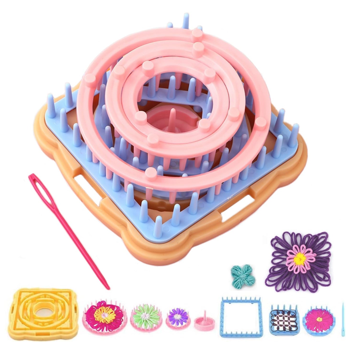 Ayasee Weaving Loom Kit, Flower Knitting Loom Kit, Frame Looms, Knitting Wool, Round/Square Knitting Looms Craft Kit Multi Color (Flower Maker)