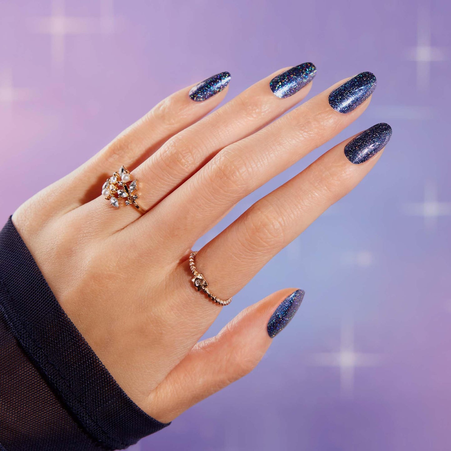 Color Street Dark Nebula Nail Strips - Midnight Purple with Holographic Shimmer - Shimmer Finish - 16 Double-Ended Nail Polish Strips
