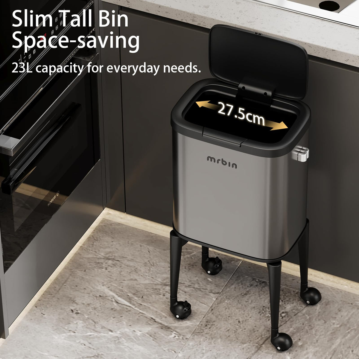 Metal Kitchen Trash Can with Wheel Legs