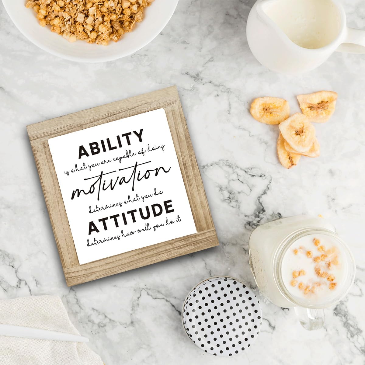 Inspirational Desk Sign Gift, Ability Motivation Attitude Motivational Quote Tabletop Decor, Encouraging Reminder for Home Office Desk Shelf, Positive Gift for Coworkers Friends