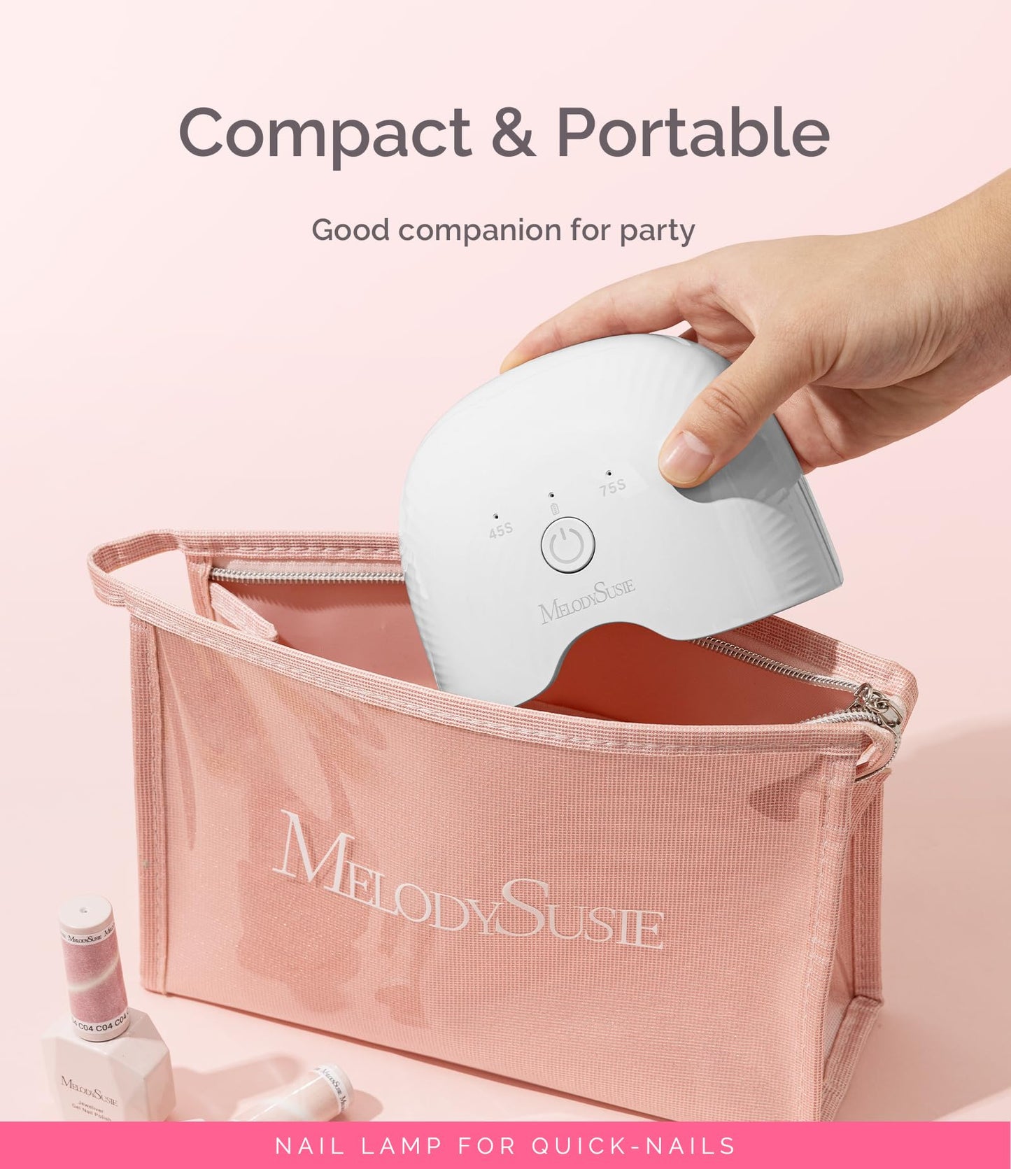 MelodySusie Mini Cordless UV Nail Lamp, P-ART06G Rechargeable Portable LED UV Light with Smart Sensor, 4-Finger Curing for All Soft Gels, Especially Half-Cured Gel, Base Coat & Top Coat, White