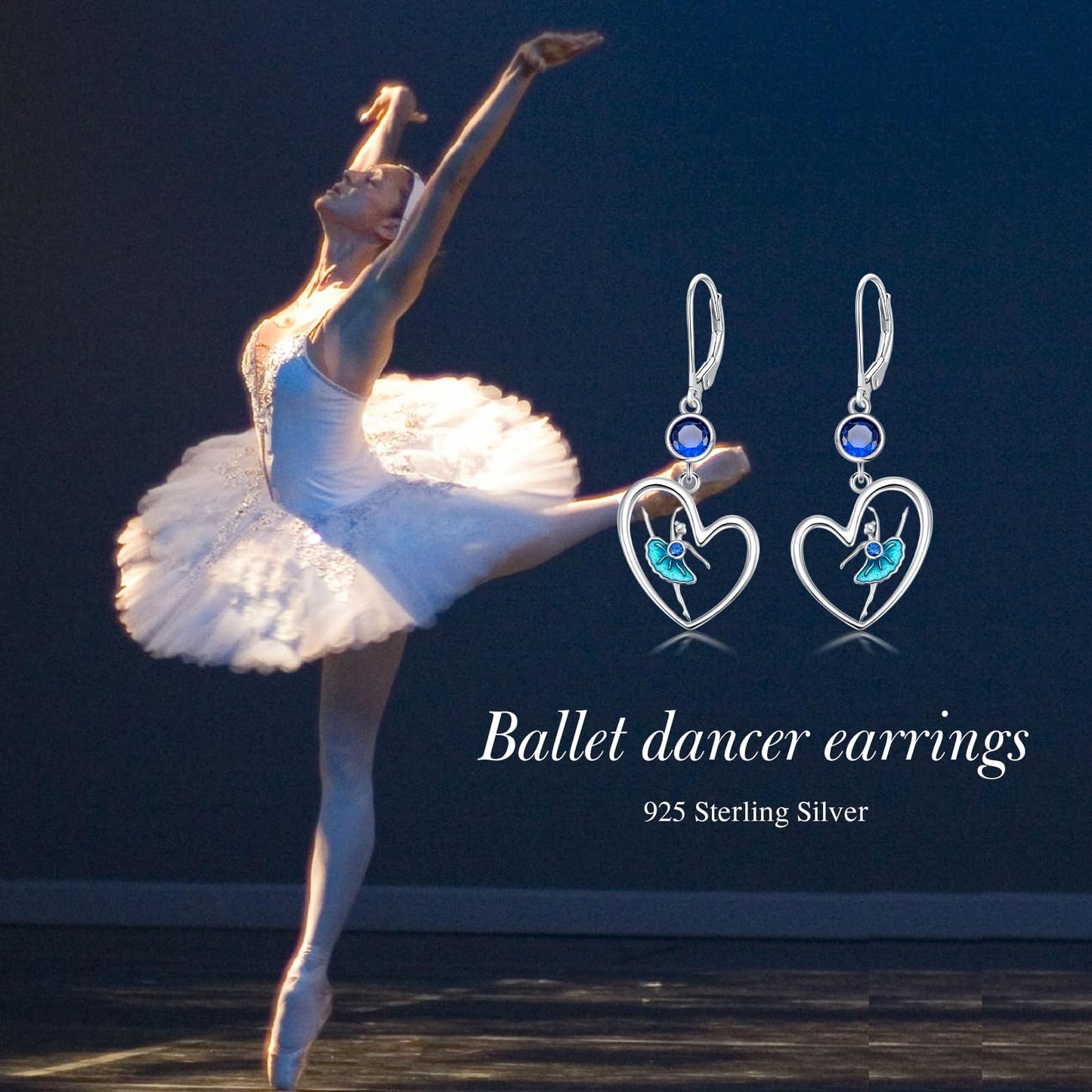 Ballerina Earrings for Women Sterling Silver Dancer Leverback Dangle Earrings Ballet Dance Jewelry Gifts
