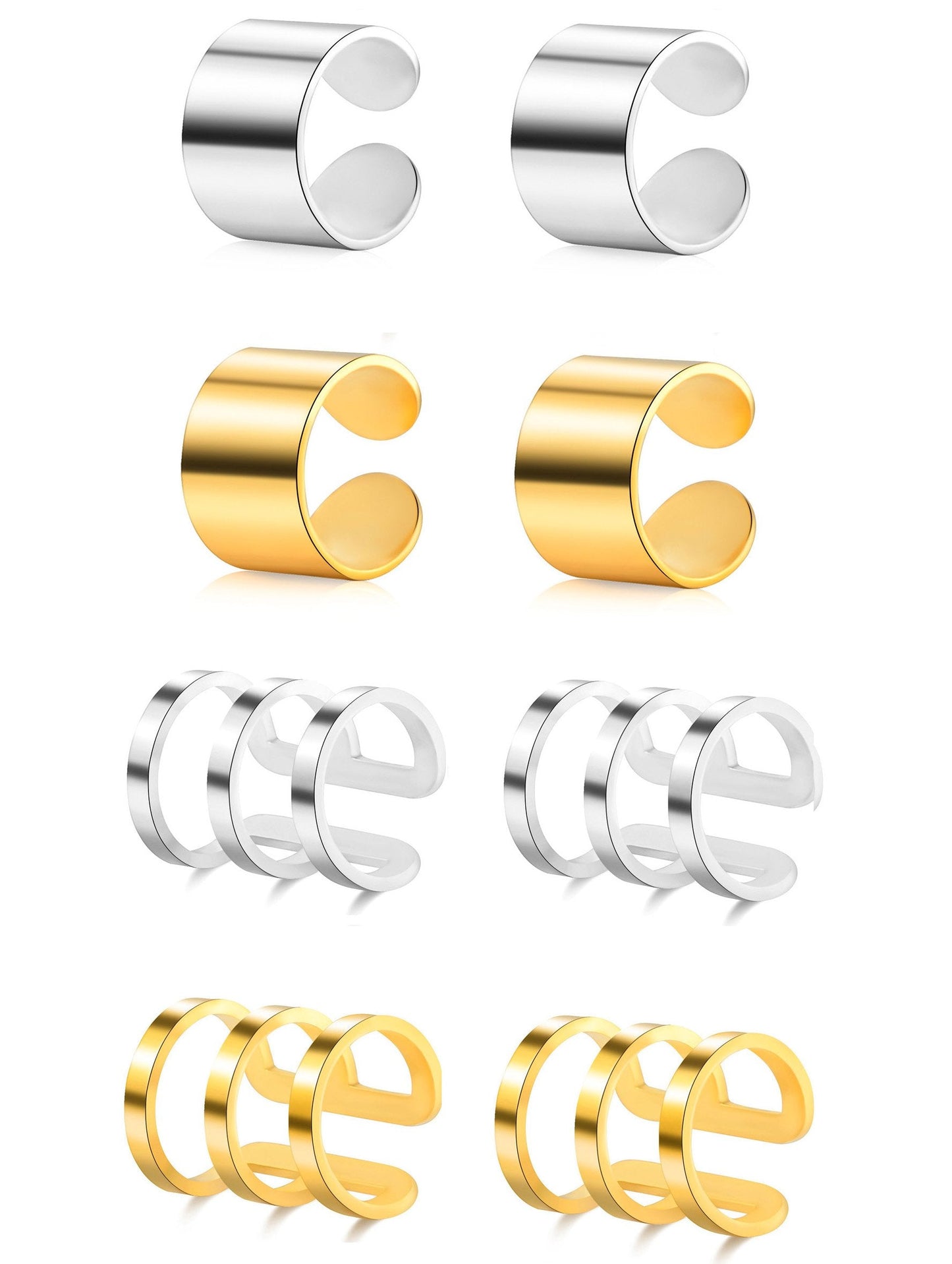 Tornito 4-10 Pairs Stainless Steel Ear Cuff Helix Cartilage Clip On Wrap Earrings Fake Nose Ring Non-Piercing Adjustable (B3:4 Pairs, Silver&Gold Tone)