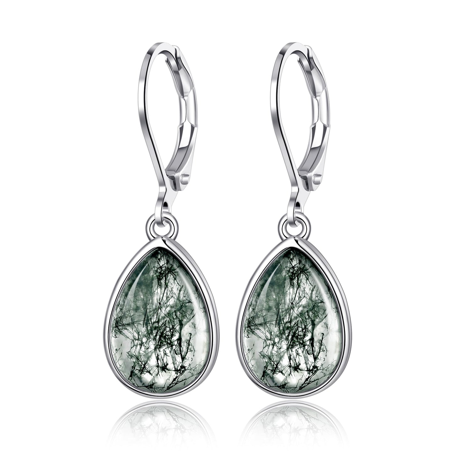 TALYKONG Moss Agate Earrings for Women Gem Dangle Leverback Earrings Moss Agate Jewelry for Women