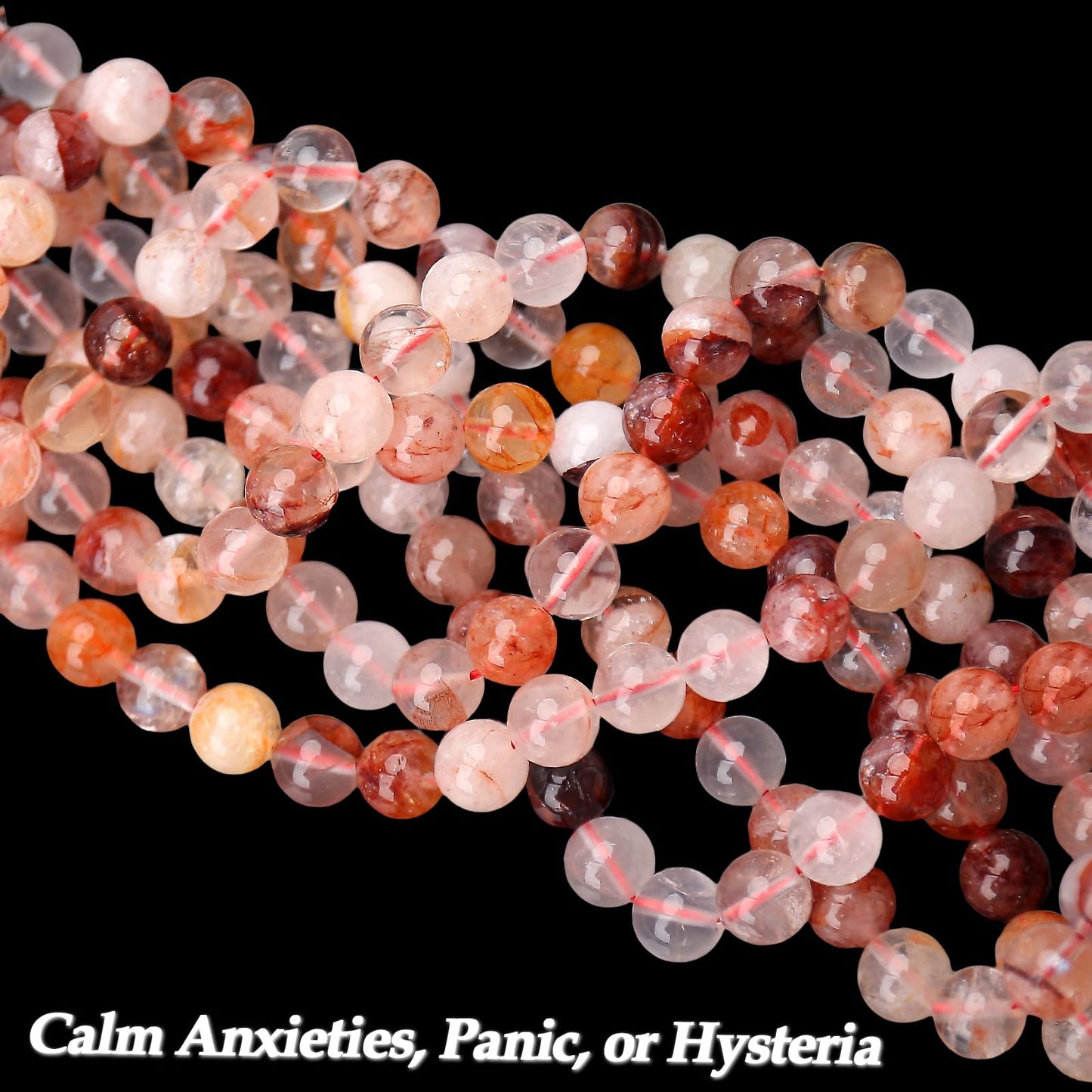 70PCS Natural 8MM Healing Gemstone, Red Hematoid Quartz Energy Stone Round Loose Beads, Semi-Precious Crystal Beads with Free Elastic String for Jewelry Making DIY