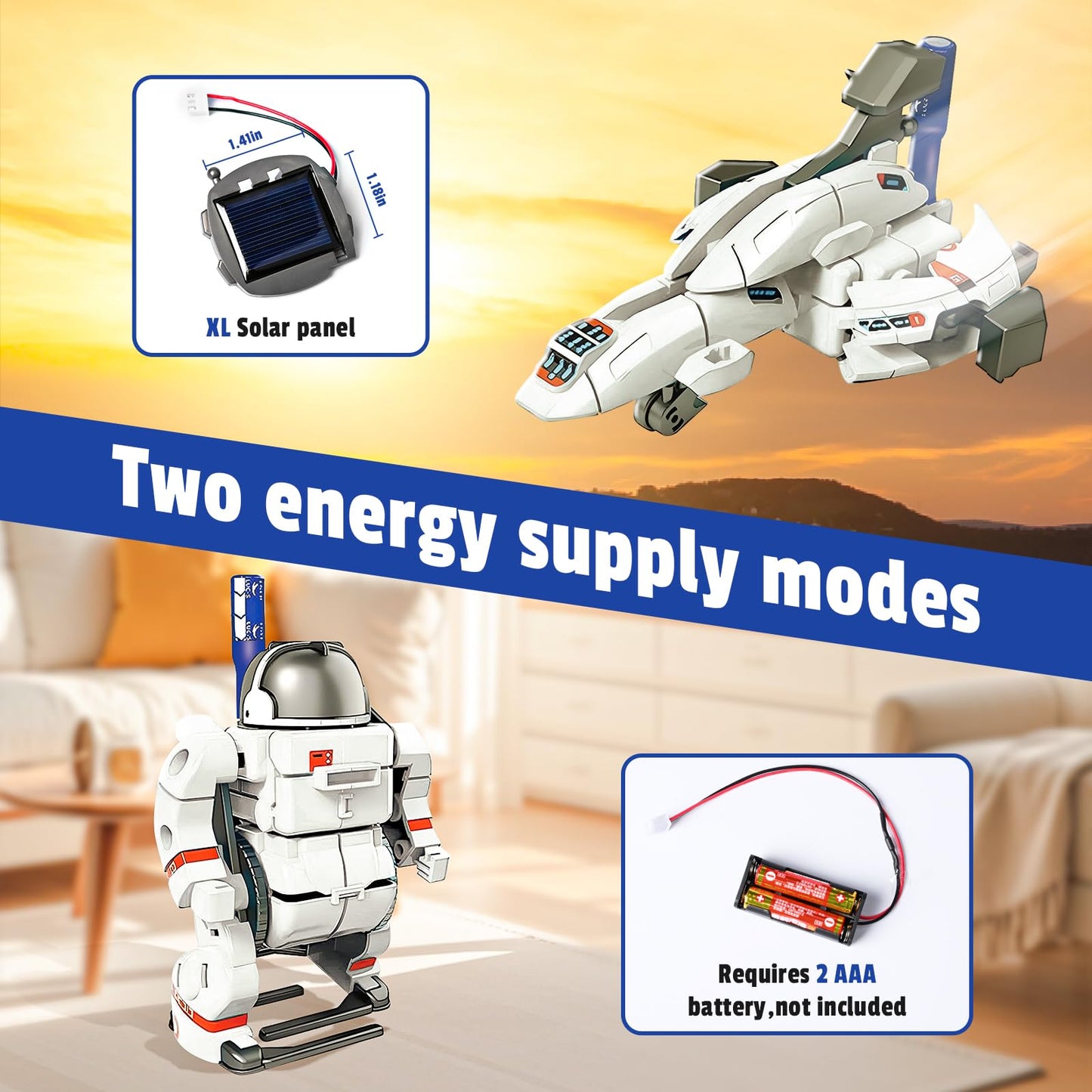 Nilez 6-in-1 STEM Projects Toy for Kids Ages 10 and up, DIY Science Kits, Solar or Battery Powered Space Toys Gifts for Youth (White)