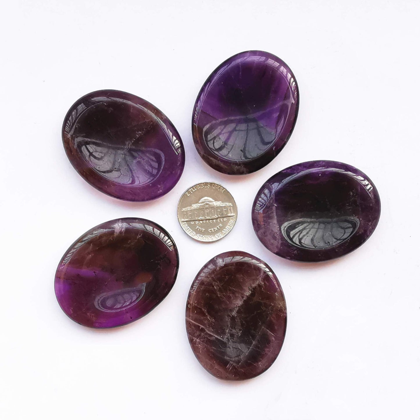 Bacatgem 1 Pcs Natural Amethyst Crystal Thumb Worry Stone,Stress Relax Healing Reiki Crystal Pocket Palm Stones