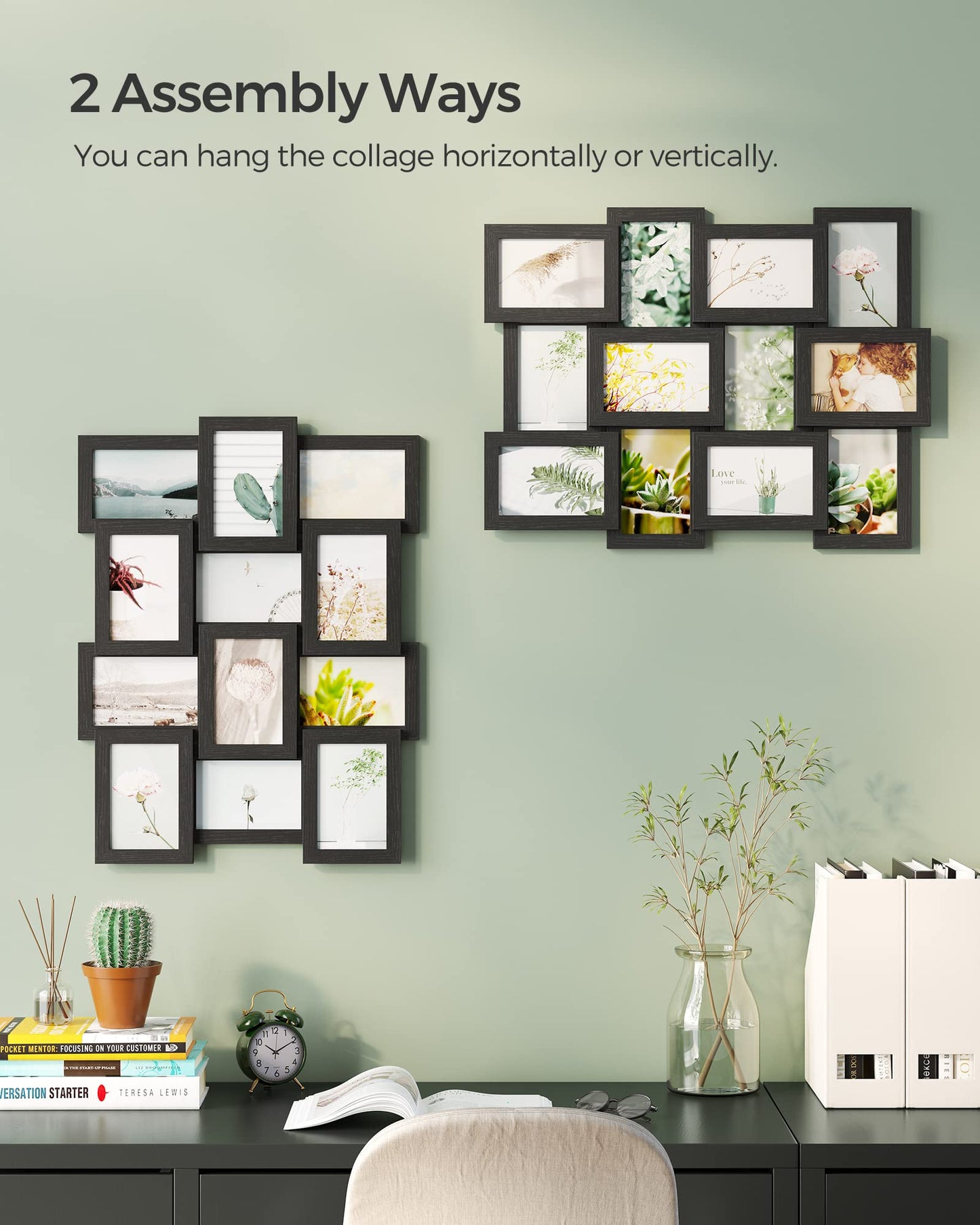SONGMICS Collage Picture Frames, 4x6 for Wall Decor, Multi Family Photo for Gallery Decor, Hanging Display, Set of 12, Ink Black URPF26BK
