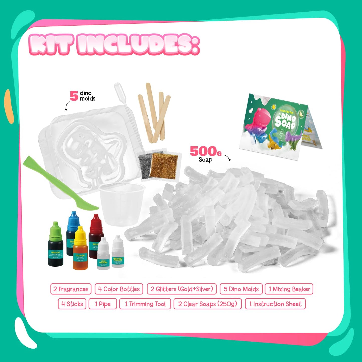 Dino Soap Making Kit - Science Experiments for Kids - Dinosaur Soap Crafts Kit for Girls & Boys – Great Dinosaur Toys STEM Gift for Kids, Fun Educational Activity & Science for Ages 8-12