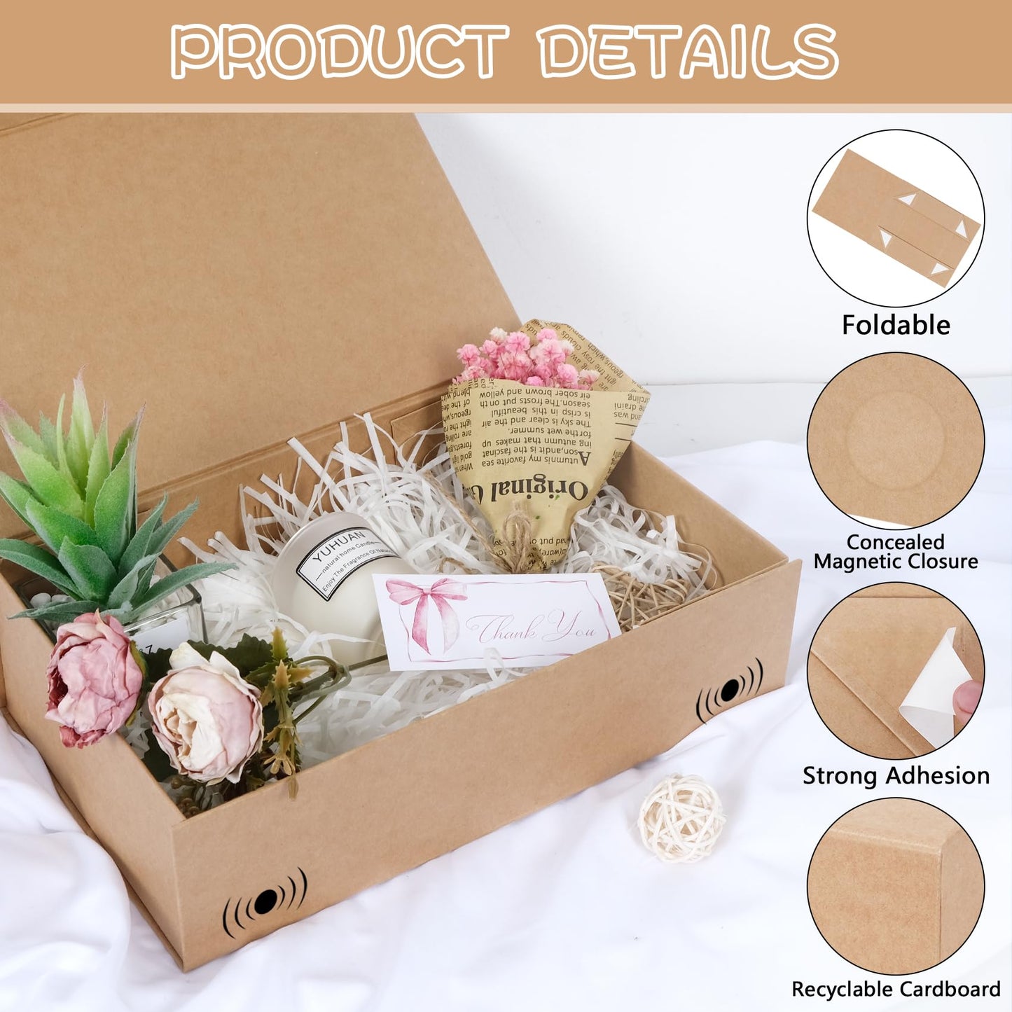 RayofSun Brown Gift Boxes with Magnetic Lids for Presents,13.7x9x4.3 inch Large Rectangle Collapsible Decorative Boxes, Bridesmaid Groomsman Proposal Box for Wedding,Christmas,Birthday(1PC)