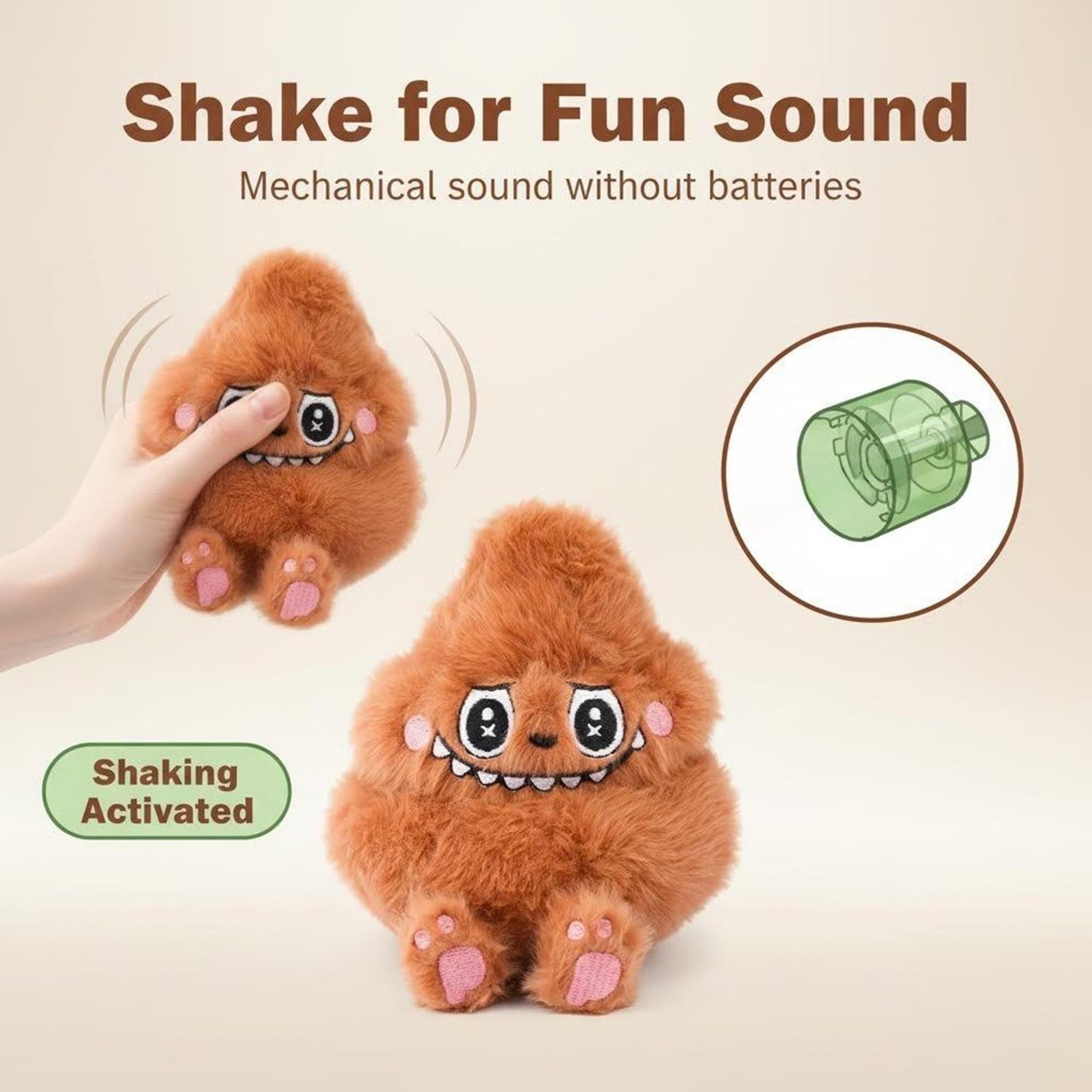 jaycos Funny Brown Monster Plush Dog Toy - 4.5" Interactive Shaking Sound Pet Toy, Durable Soft Stuffed Animal with Detachable Keychain Hook for Small Dogs & Puppies