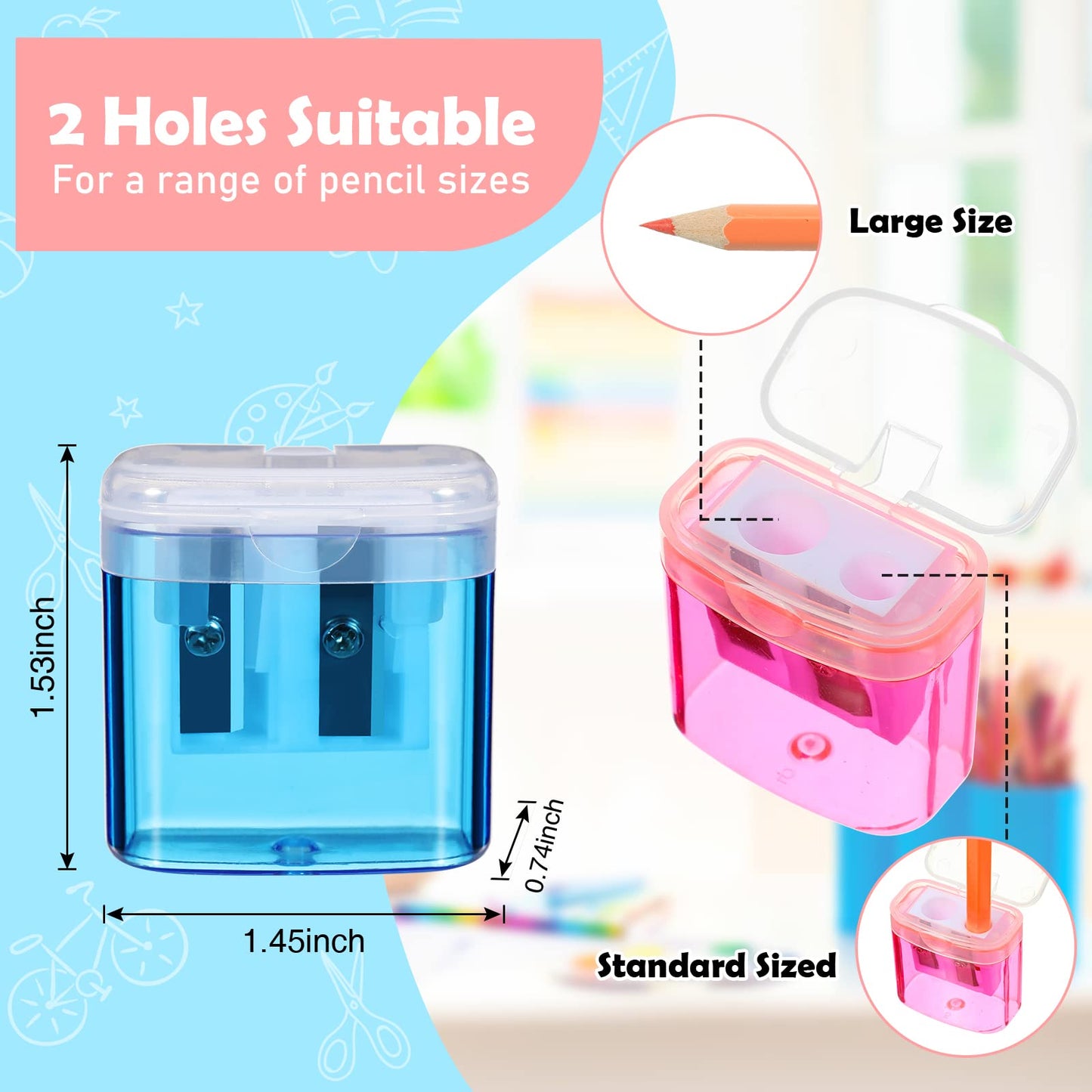 Teling 216 Pcs 180 Pcs Manual Pencil Sharpeners Bulk Handheld Dual Holes Pencil Sharpeners Colorful Portable Compact Sharpener with Lid for Home Office Supply
