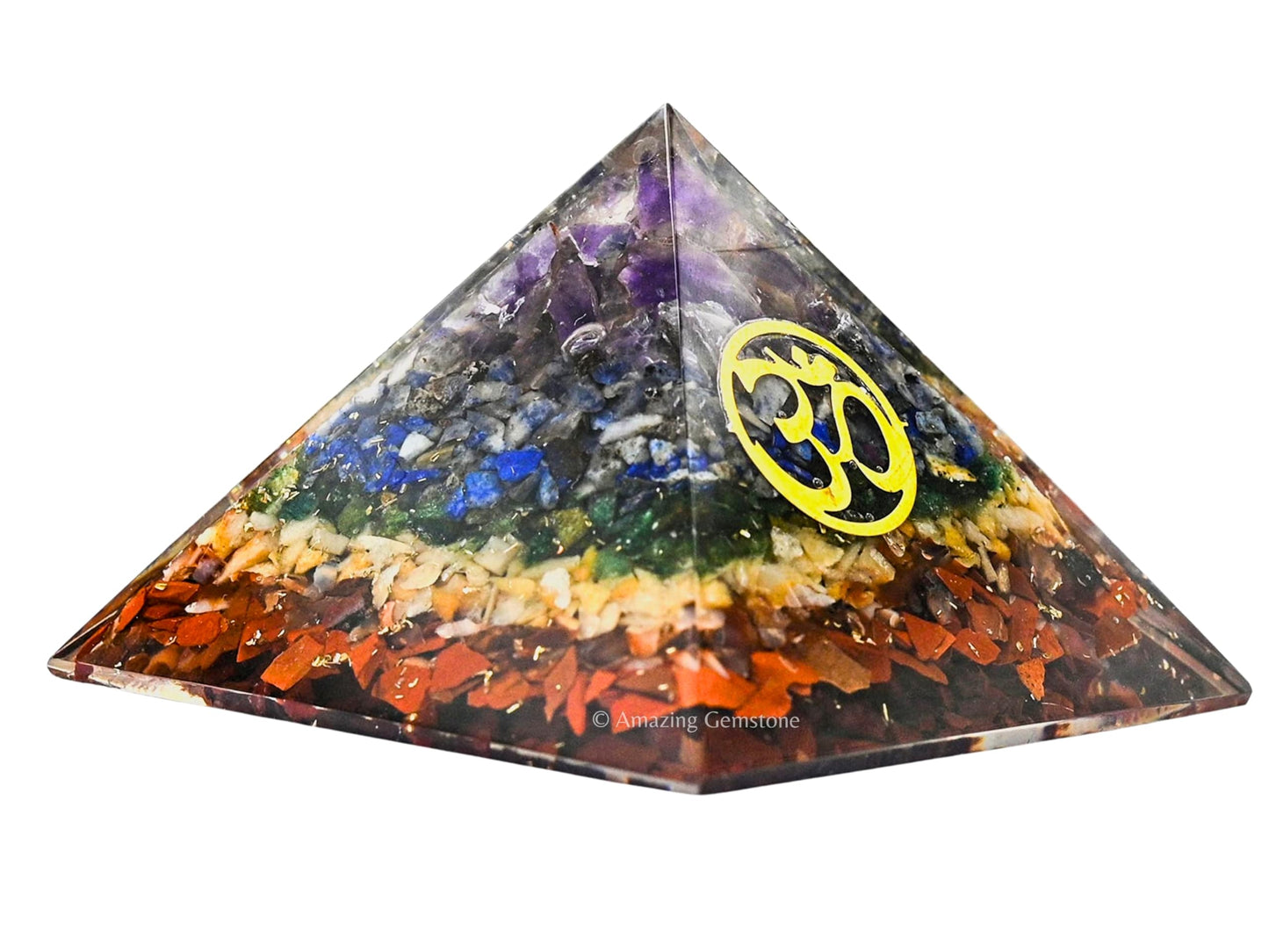 Amazing Gemstone Large Orgone Pyramid | Natural Chakra Pyramid Crystal | OM Orgonite Pyramid | Organ Pyramids Positive Energy Healing