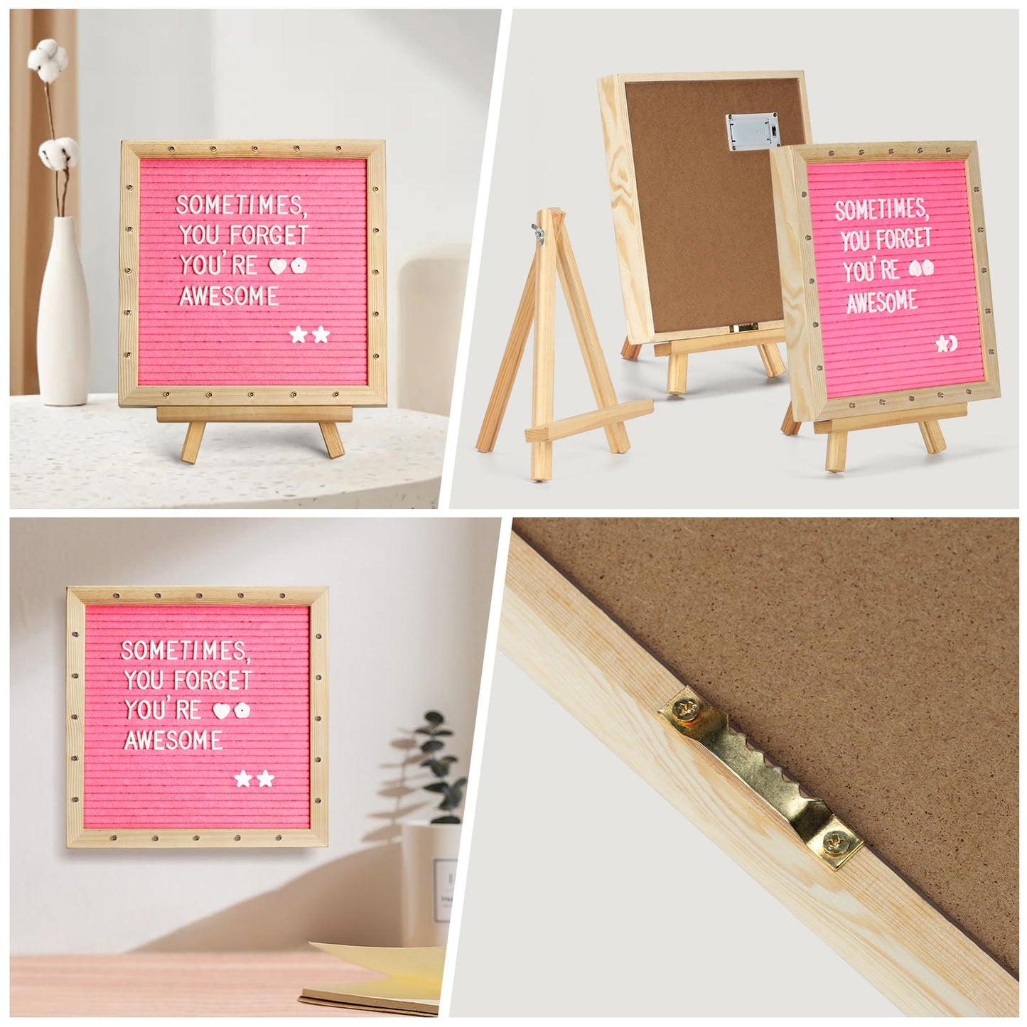 Pink Felt Letter Board with Lights, Built-in LED Lights -Message Board Adjustable Stand, 340 Letters and Christmas,- for Menus, Pregnancy Announcement, Weddings, Party Planning(10 * 10)