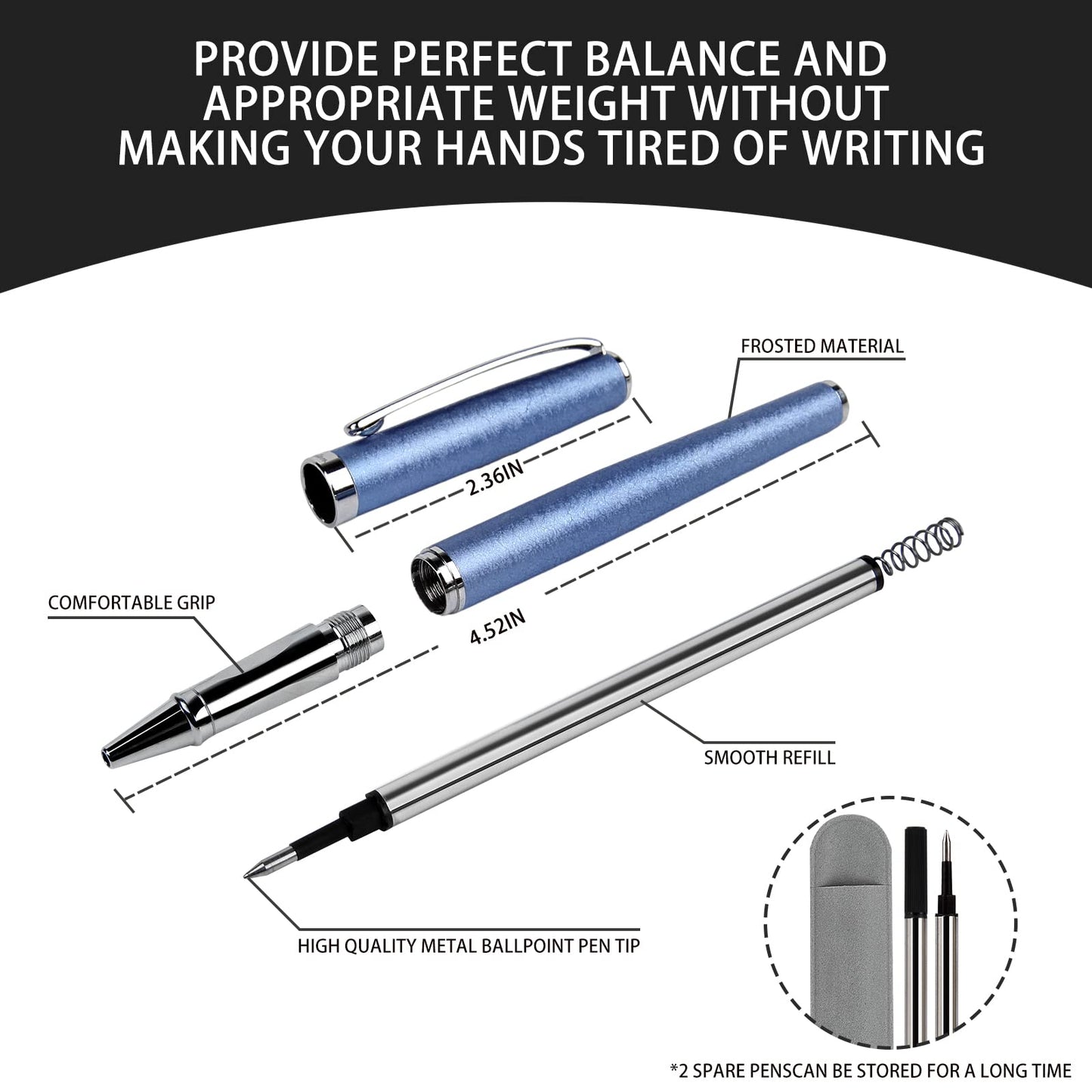 Zalantan Nice pens,luxury pen with cace,fancy pens Ballpoint Pen Smooth writing experience stylish design effortless writing executive pen-Gift Box with 0.5mm Black Extra 2 Refill (Blue)