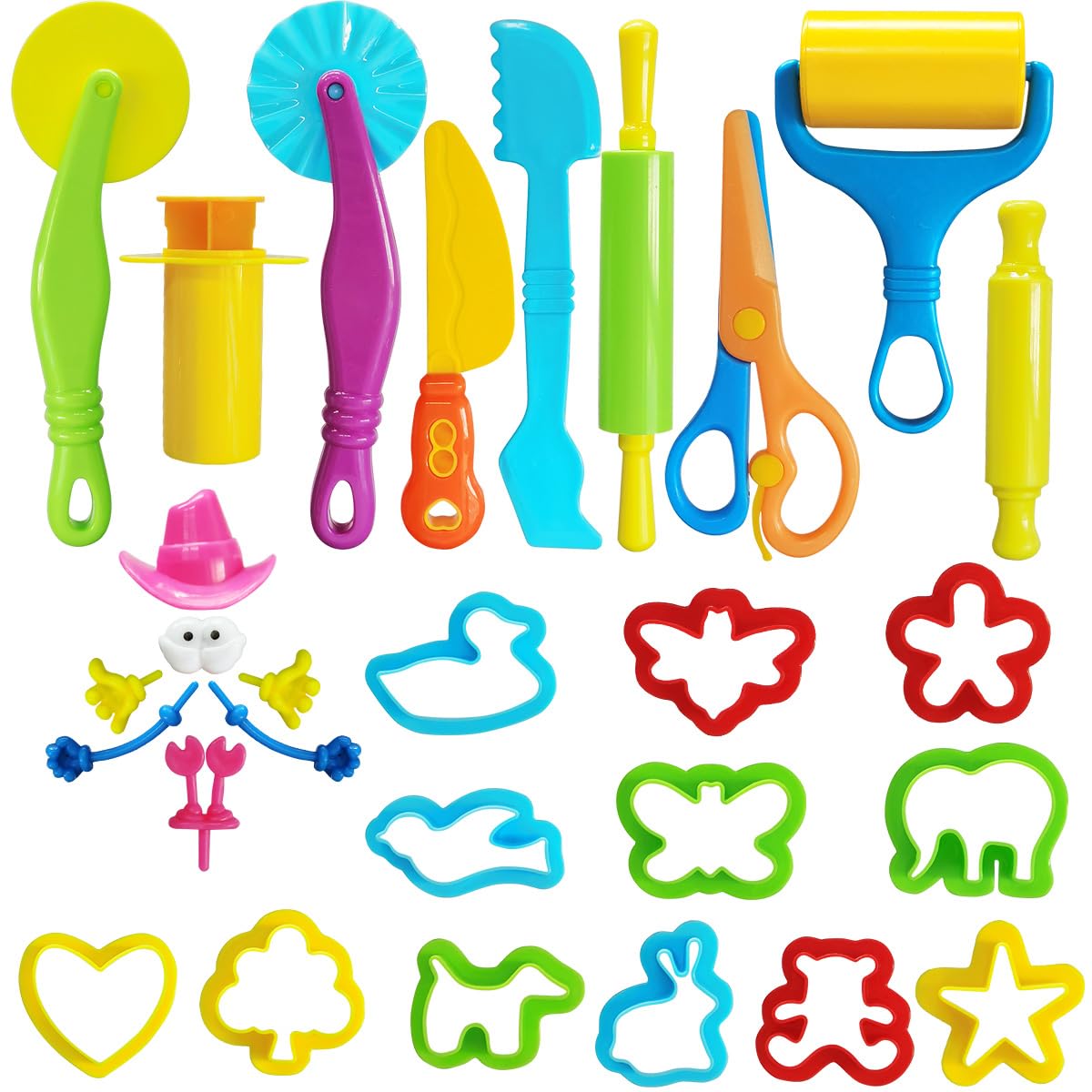 Playdough Tool Kit, 28 Pcs Basic Clay and Dough Tools Starter Set for Kids Ages 3+ Creative Play Accessories with Various Shape Molds & Cutters, Sensory Clay Toys Gifts for Back to School Christmas
