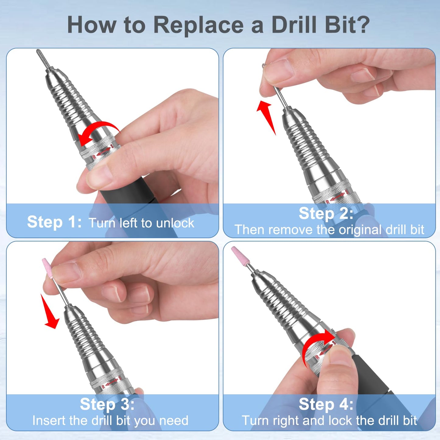 Nail Drill Handpiece for UP200 Machine, Compatible with KUPA KP55, KP60, KP5000, HoMove 35000RPM Professional Electric Nail File Handle Replacement 3 Pins, Low Noise and Comfortable (Only Handpiece)
