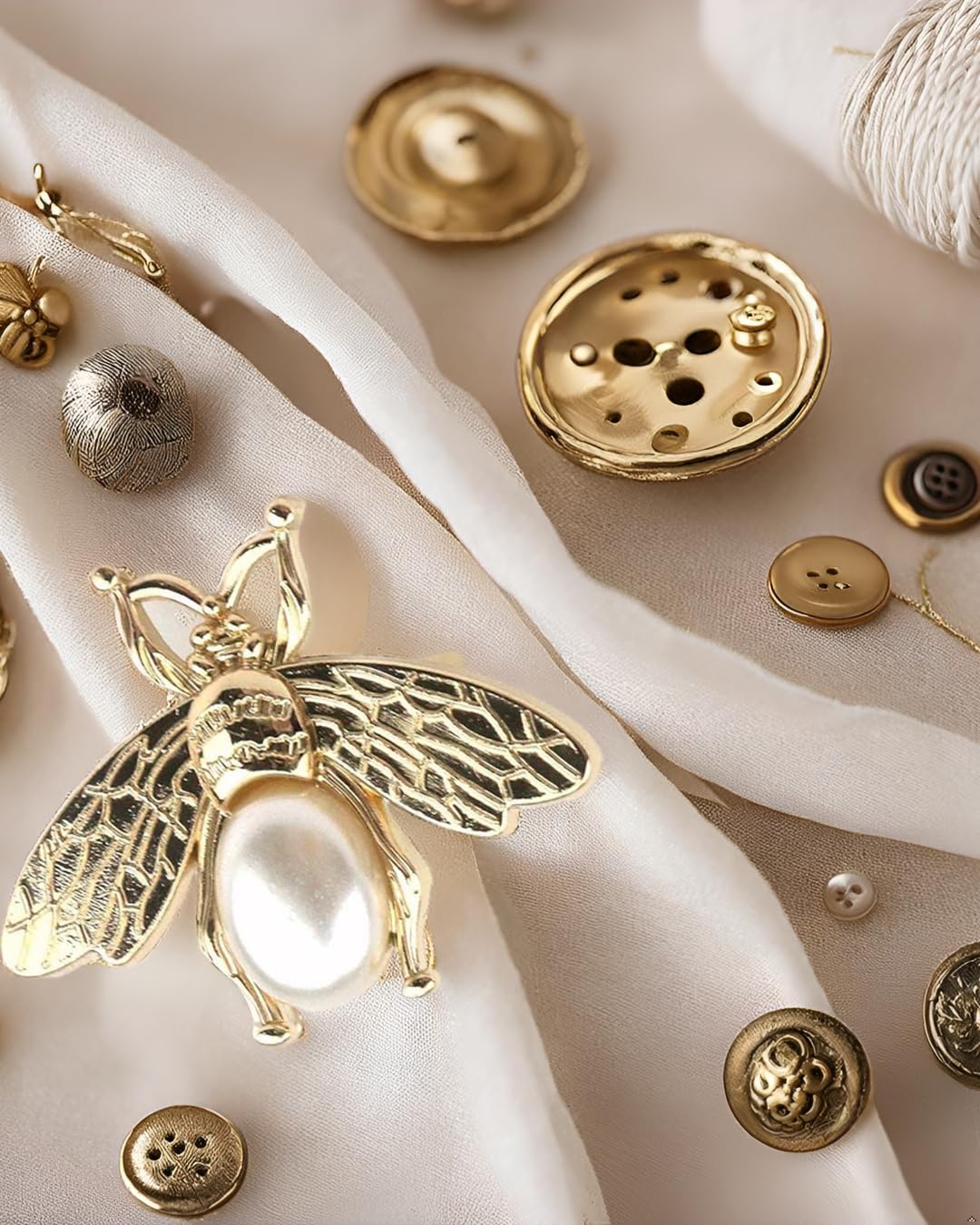 Quluxe 10 Pcs Metal Bee Buttons, Bee Embellishments Flatback Pearl Buttons Embellishment for Sewing DIY Crafts ＆ Garment Hardware Decoration- Gold