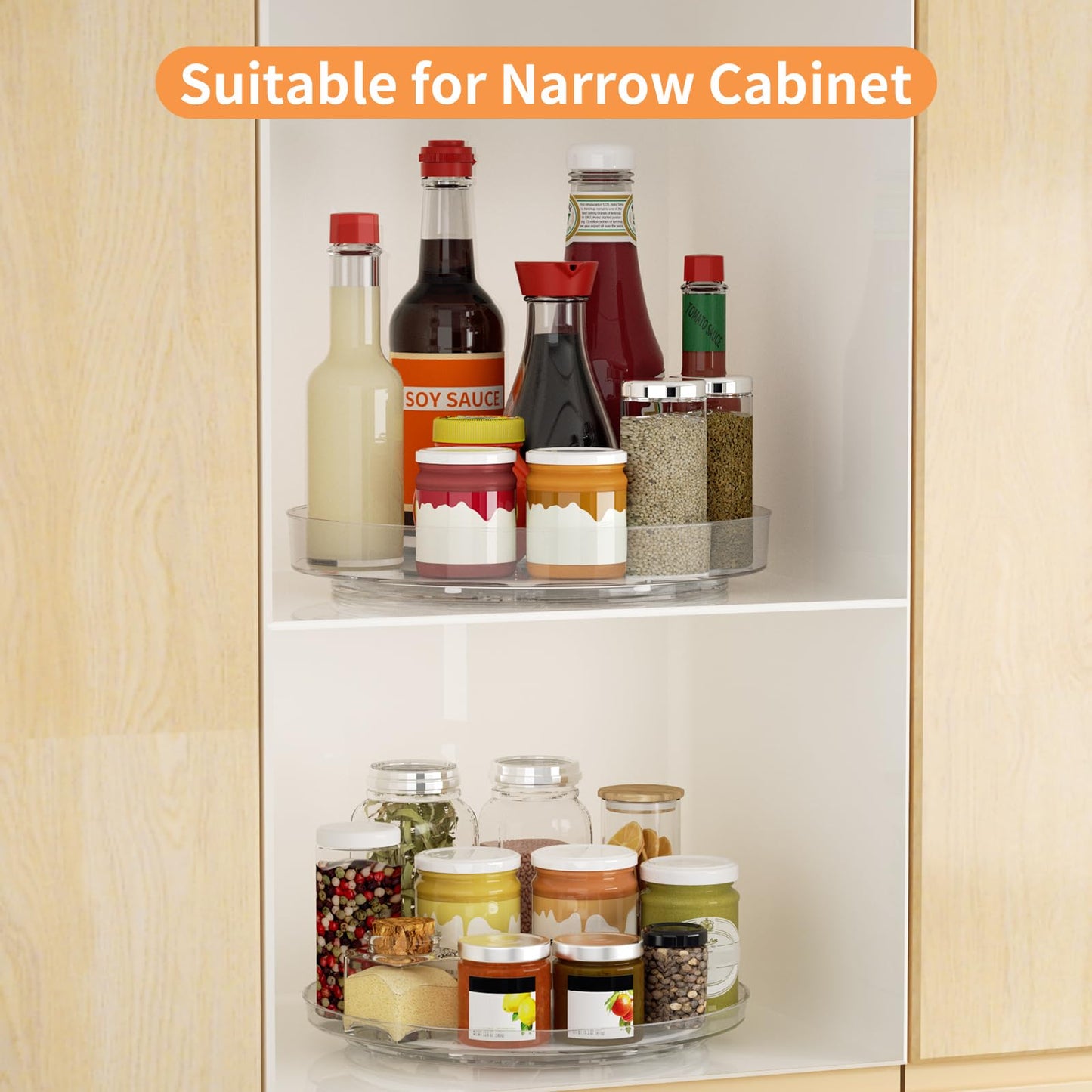 2 Pack Lazy Susan Turntable Organizer, 9 and 10 Inch Rotating Trays for Corner Cabinet, Fridge, Pantry, Kitchen, Table Top, Makeup Vanity, Bathroom Countertop Storage, Acrylic Spinning Spice Rack