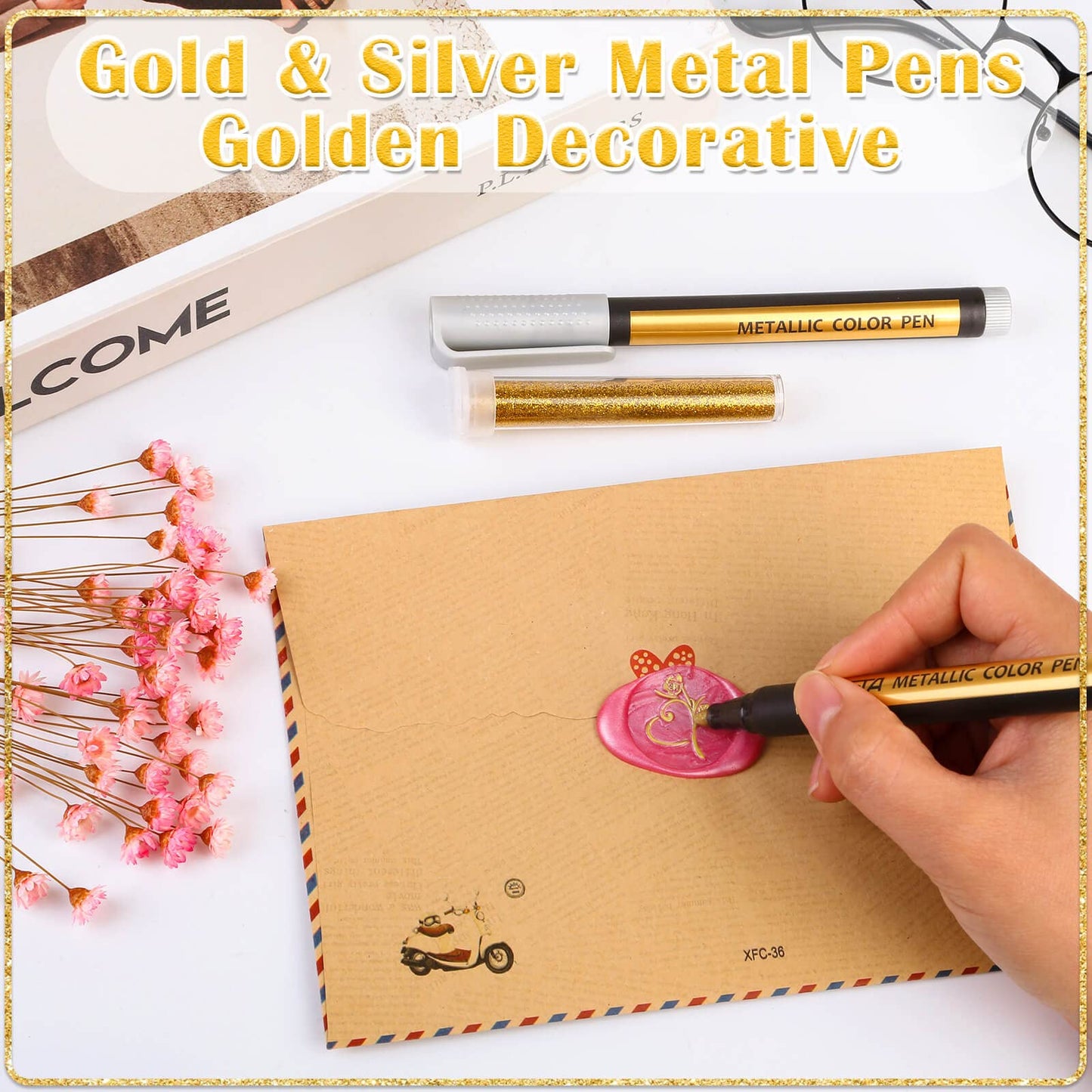 Anezus 754pcs Sealing Kit with Wax Beads, Stamp, Warmer, Vintage Envelopes, Metallic Pen for Letter Sealing, Invitations, Crafts