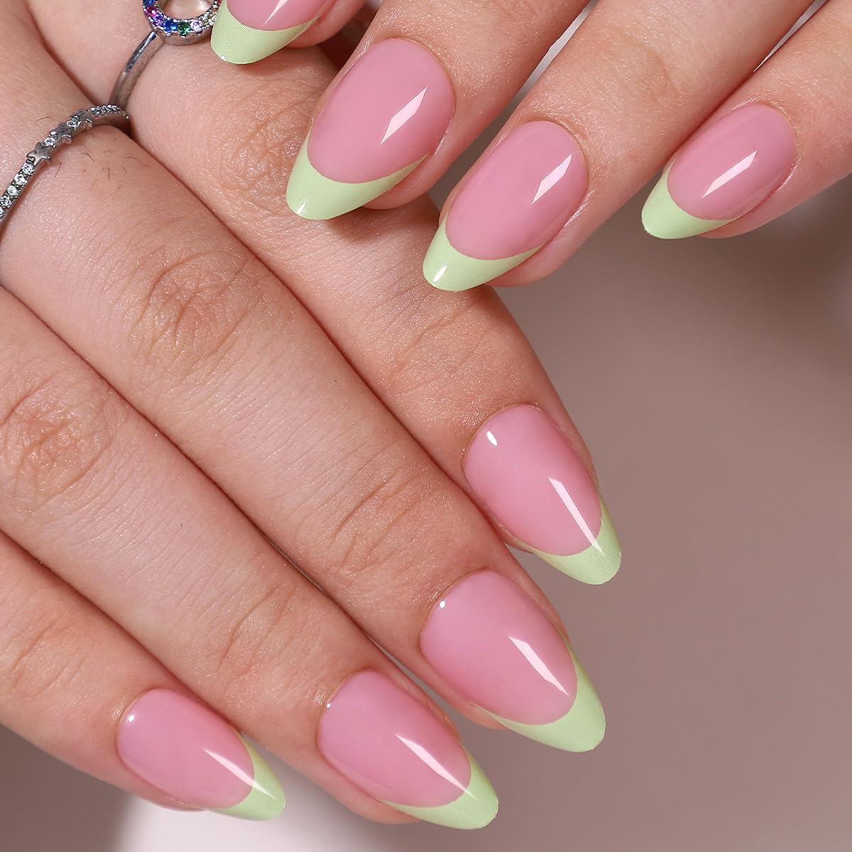 6 Packs (144 Pcs) French Tip Press on Nails Medium Almond Fake Nails 6 Color French Tip False Nails Full Cover Glossy Acrylic Stick on Nail for Women Manicure