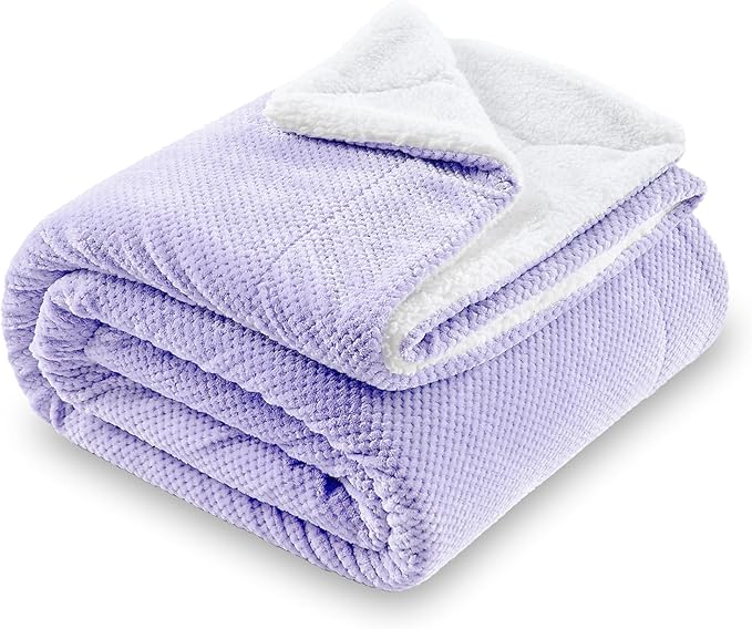 SOCHOW Waffle Sherpa Fleece Throw Blanket, Super Soft Fuzzy Warm, Lightweight Fluffy Reversible Plush Blanket for Bed Sofa Couch, 50 x 60 Inches Lilac