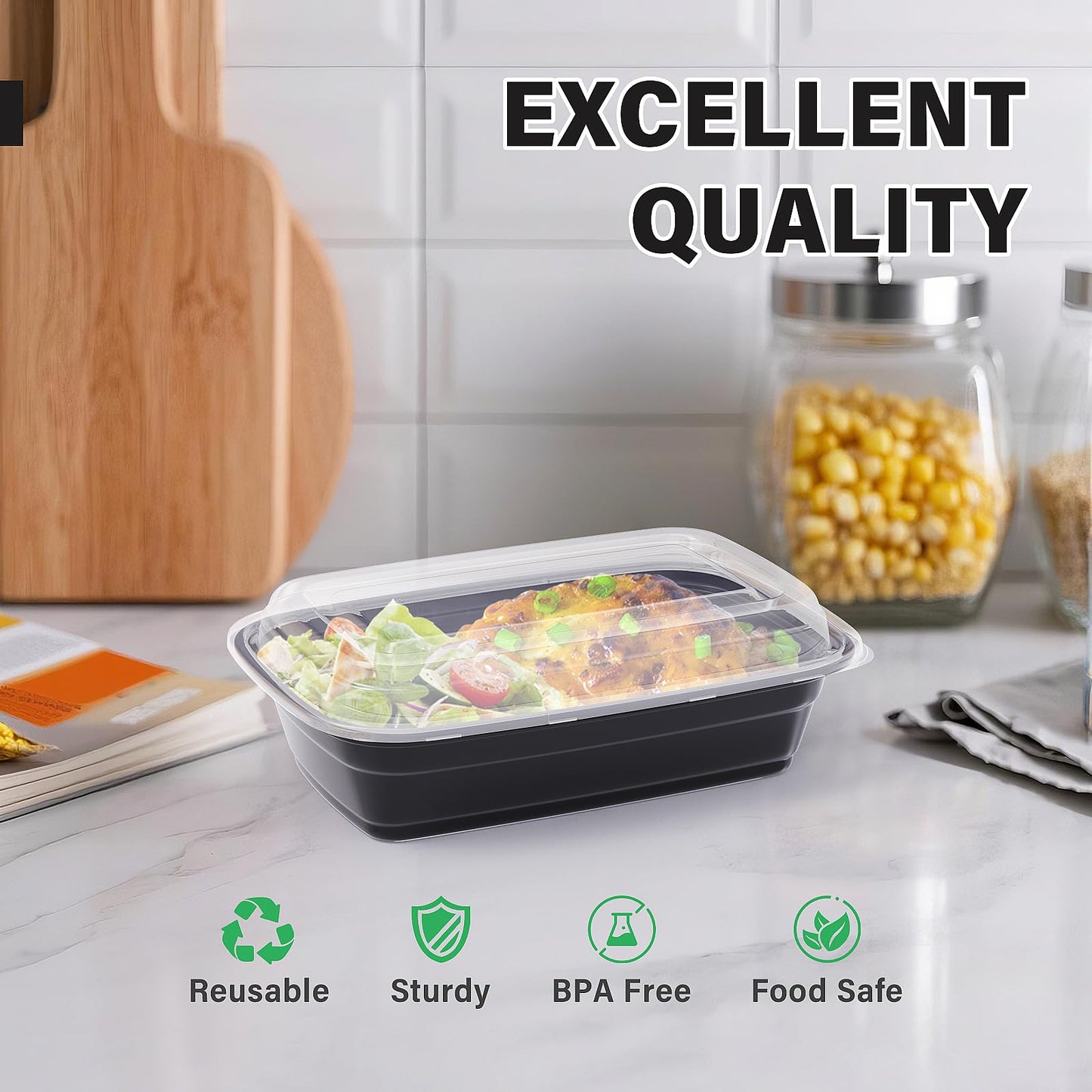 WUHUIXOZ Meal Prep Container, 50 Pack 32 oz Food Storage Containers with Lids, Disposable Bento Box Reusable Plastic Lunch Box, BPA Free Take-Out Box Microwave Dishwasher Freezer Safe
