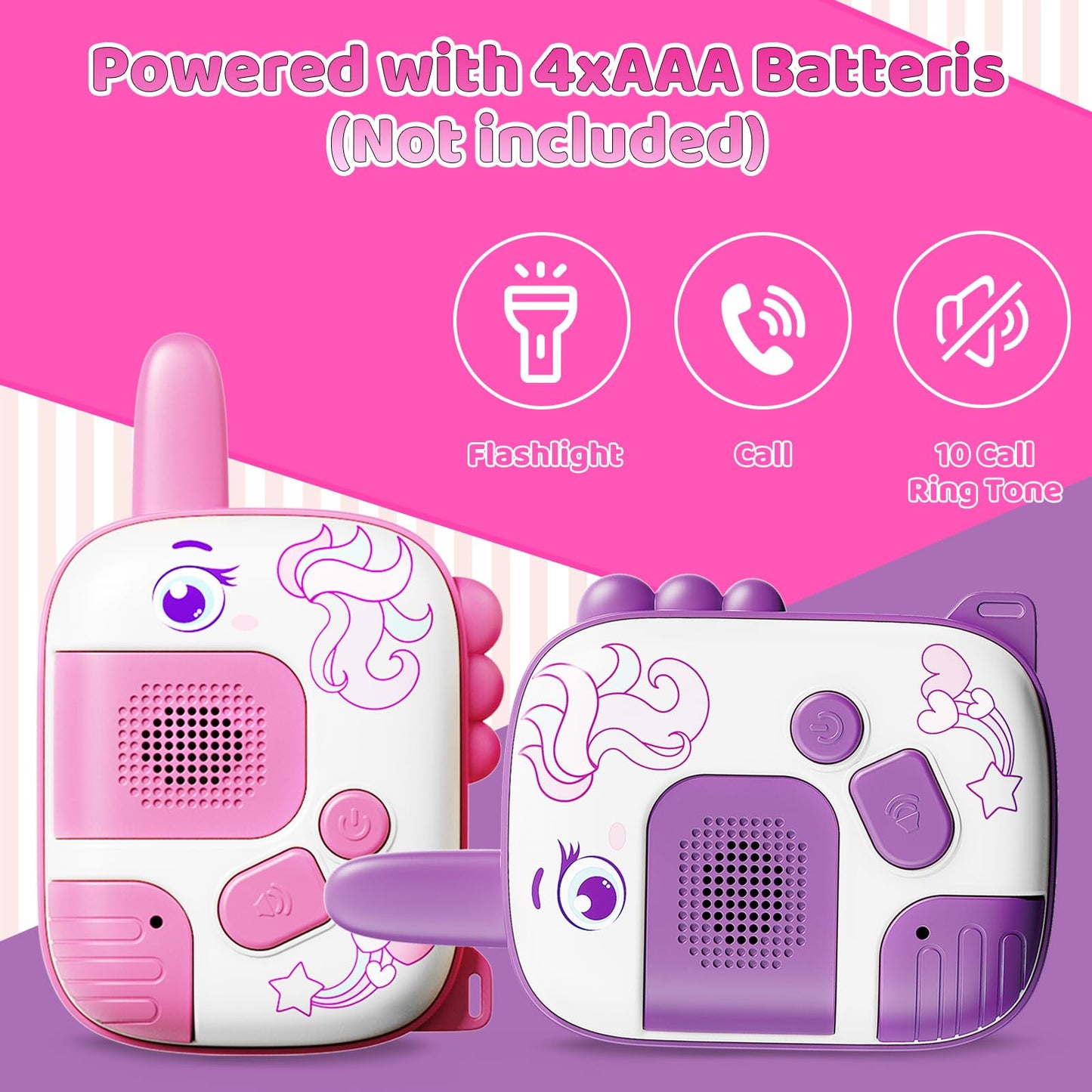 Walkie Talkies for Kids Ages 3-9 - 2 Pack Outdoor Adventure Toys with 1000ft Range,Unicorn Toys Birthday Gifts for 4 5 6 7 8 Year Old Girls Easter Gifts