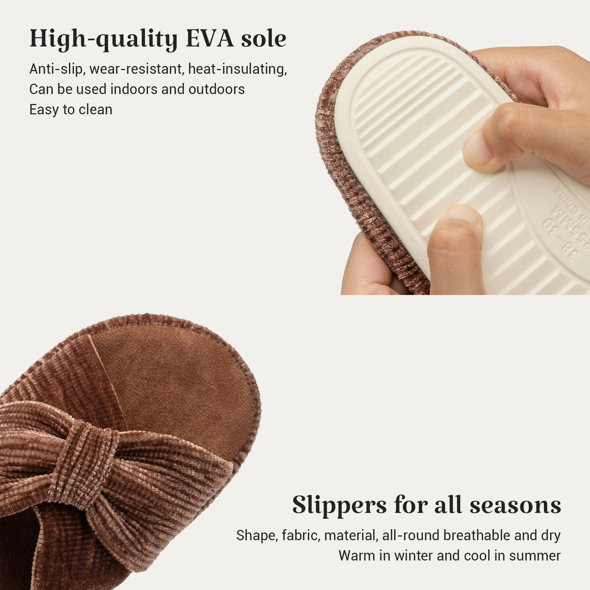 Slippers for Women Memory Foam House Bedroom Bow Crossbands Pearlescent Slipper Shoes Comfy Trendy Gift Slippers Brown Size 11 12 10.5