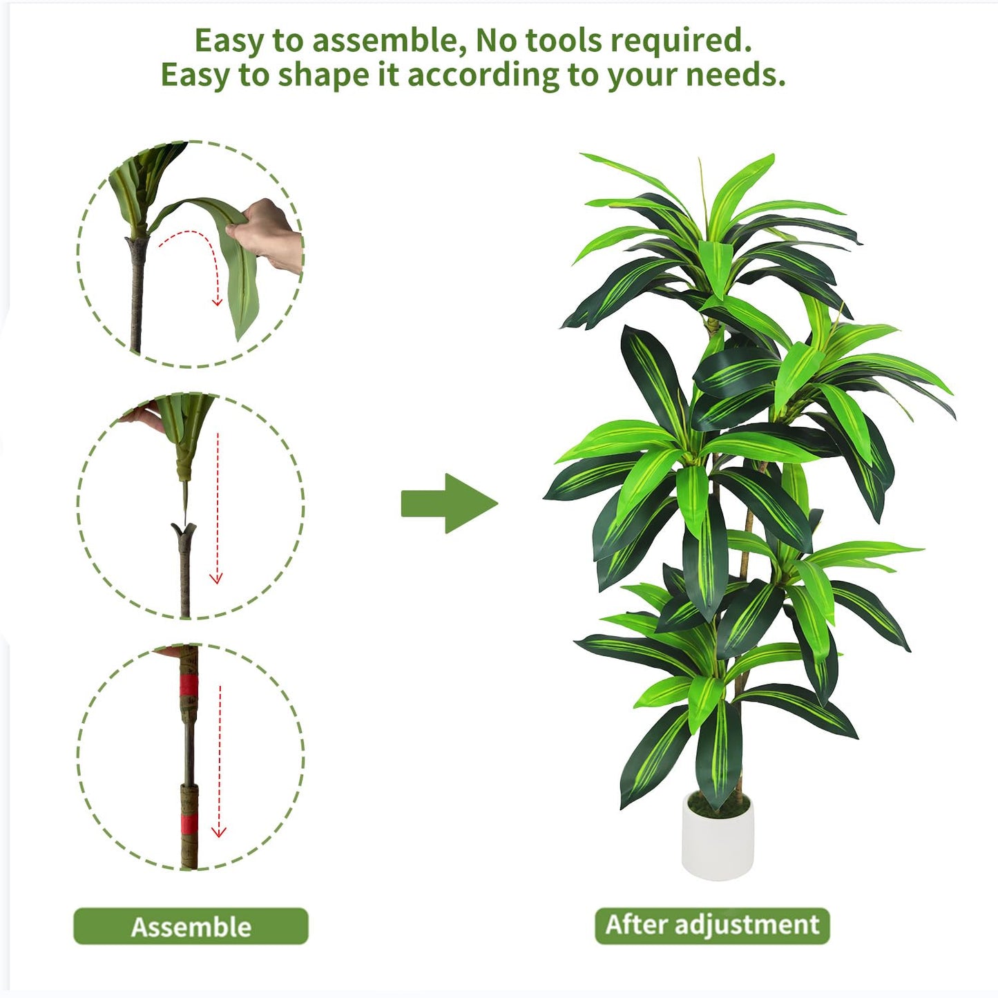 Artificial Dracaena Tree 5FT - Fake Plants Tree with White Planter - Faux Yucca Tree Tall with Lifelike Trunk and Leaves in Pot - Dracaena Artificial Plant for Home Office Living Room Decor