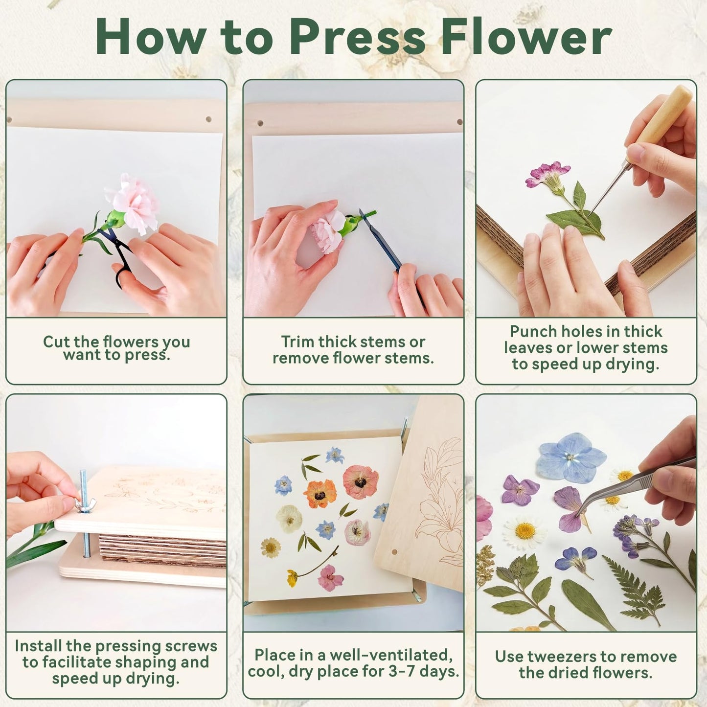 TTUGTTUG Flower Press Kit with Frames for Adults, 11" x 11" Large Wooden 10-Layer Press for DIY Floral Art, Wedding Flower Drying, Great Gift for DIY Flowers Lovers