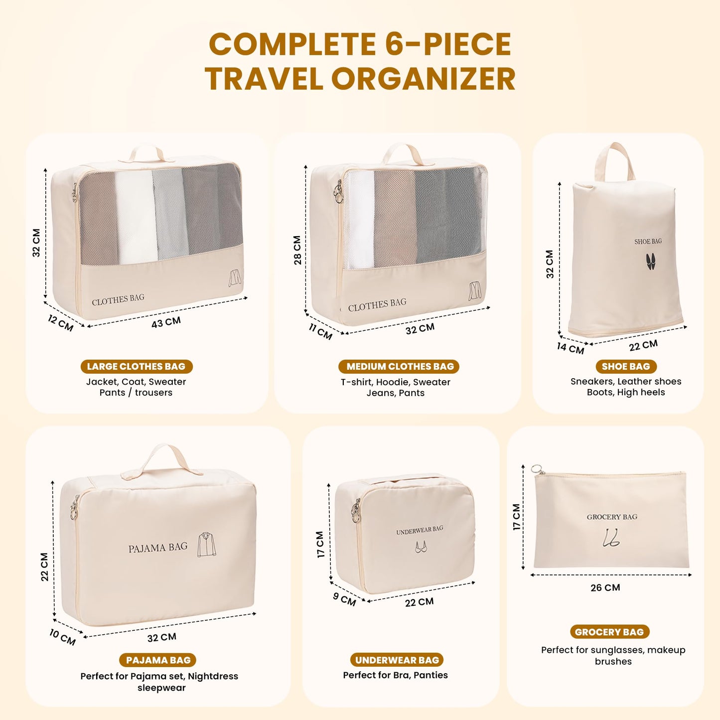 Packing Cubes for Travel – 6 Set Lightweight Luggage Organizer Bags for Suitcase, Carry-On & Backpack, Durable Packing Cubes for Trips, Storage & Organization