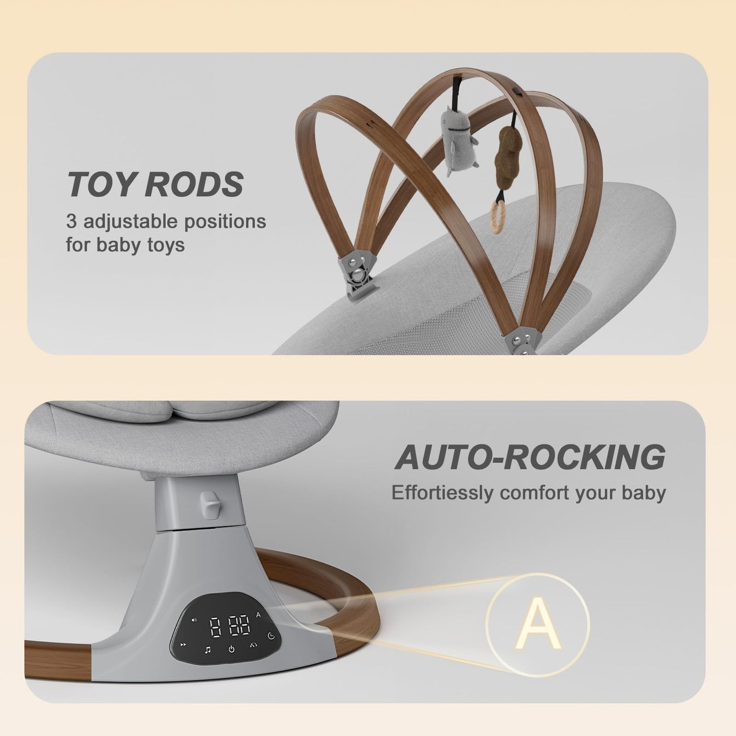 Baby Swings for Infants, Monamii Baby Swing, Bluetooth Infant Swing with Music Speaker, 5 Speeds and Remote Control, Indoor & Outdoor Use (Light Grey)