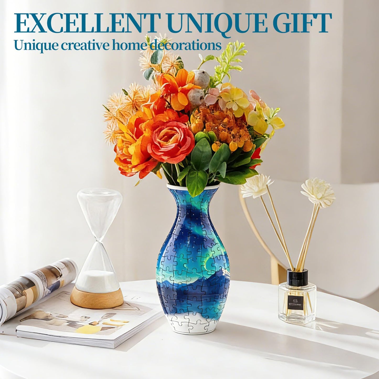 3D Puzzles Vase for Adults, Crafts for Adults, 160 Pieces Plastic DIY Unique Flower Vase with LED Light, House Warming Gift Birthday Gifts for Flower Arrangements and Home Decor (Night Light)