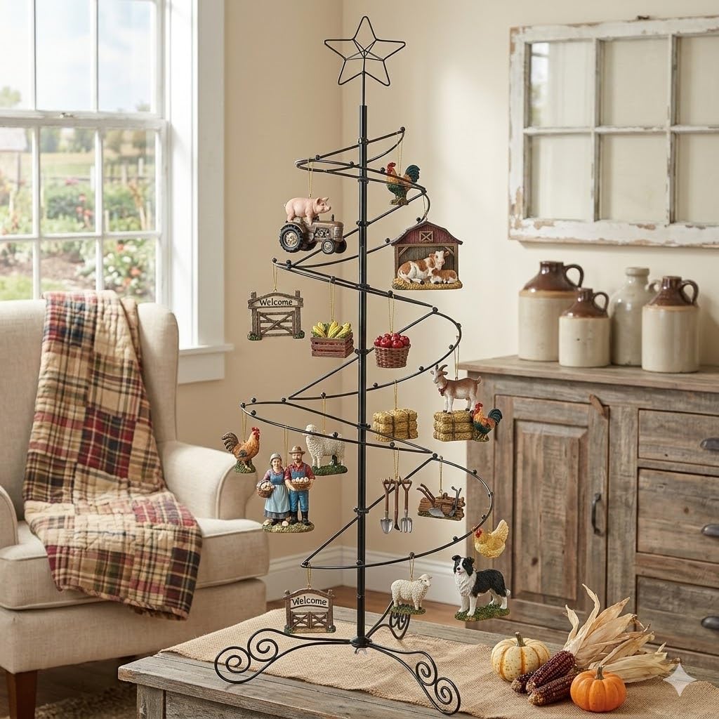 HOHIYA 3.3 FT Metal Spiral Christmas Tree Alternative Ornament Display Stand for Small Spaces Wrought Iron Hanging Tree with Hooks for Holiday Halloween Seasonal Decorations Gift Idea Black