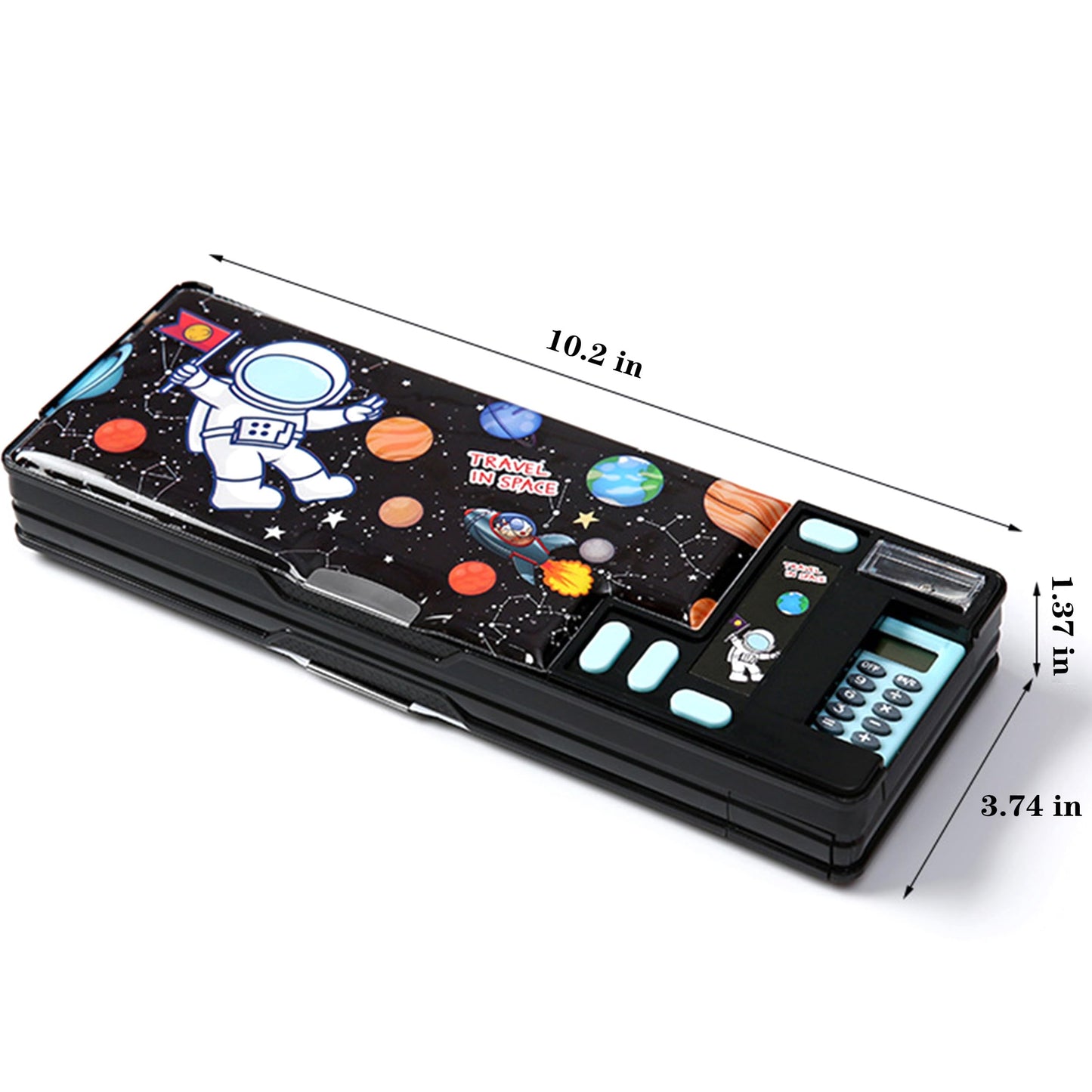 Pop Up Multifunction Pencil Case, Cute Cartoon Pen Box Organizer Stationery with Calculators, Sharpener, Schedule, School Supplies, Best Birthday Gifts for Kids Teens (Black)