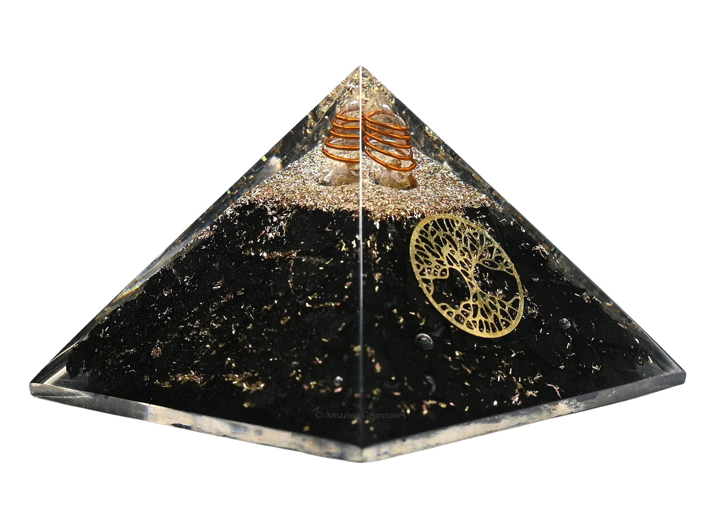 Amazing Gemstone Large Black Tourmaline Orgone Pyramid Crystal, Tree of Life Orgonite Pyramid, Positive Energy Healing