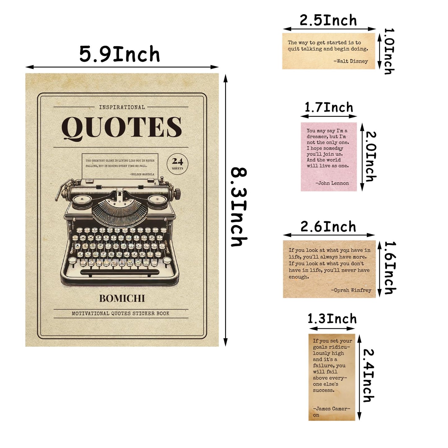 Bomichi Scrapbook Supplies - 24 Sheets 246 Pcs Word Quote Stickers, Junk Journal Supplies for Scrapbooking, Bullet Journal, DIY Craft Card Making