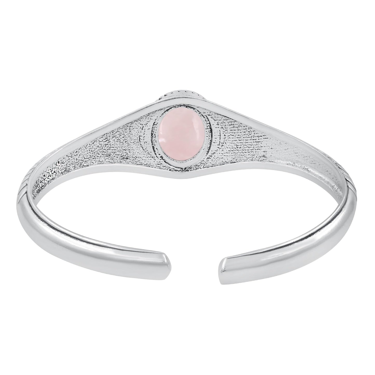 Rose Quartz Cuff Bangle Bracelet for Men Women – Handmade 925 Silver Plated Adjustable Boho Jewelry – Natural Gemstone Janaury Birthstone Statement Bangle – Bohemian Elegant Gift for Him Her