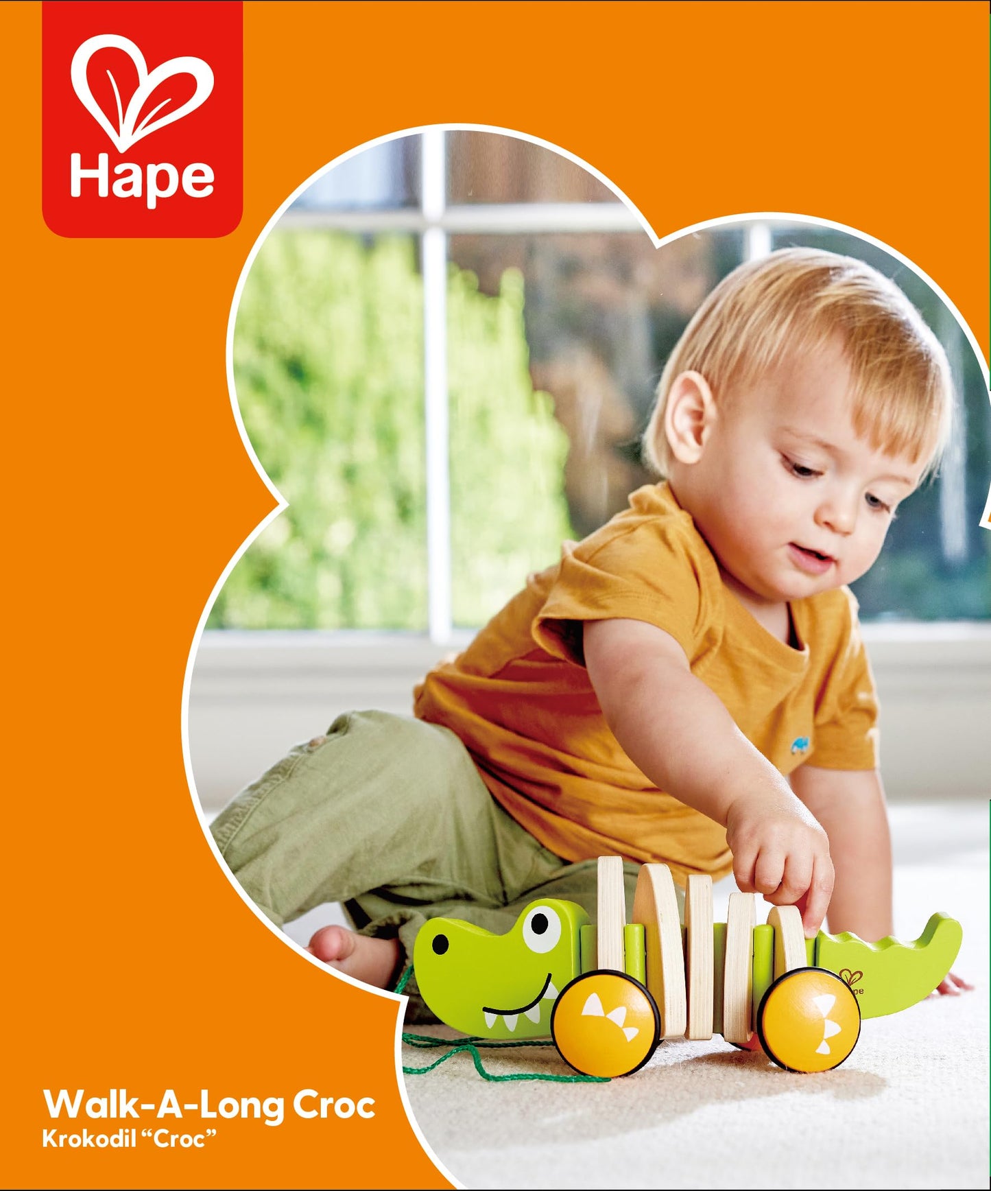 Hape Wooden Walk-A-Long Croc for Babies| Pull & Pull Walking Toy for Toddlers 12 Months and Up