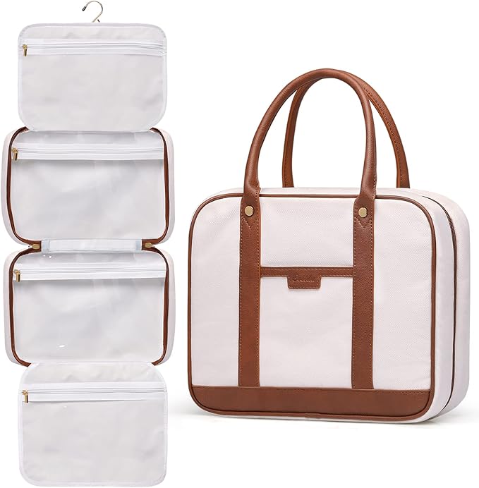 Bosidu Hanging Travel Toiletry Bag,Large Capacity Cosmetic Travel Toiletry Organizer for Women with 4 Compartments & 1 Sturdy Hook,Perfect for Travel/Daily Use/Christmas