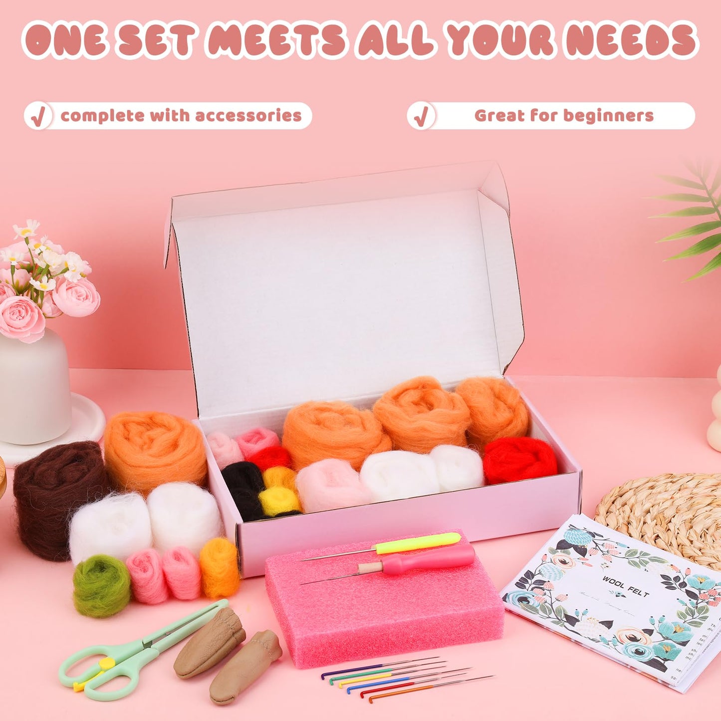 UOOU Needle Felting Kit, Wool Felting Kit with 6 Pcs Colorful Needle Felting Needles and Instructions, Wool Felting Supplies for Adults and Beginners