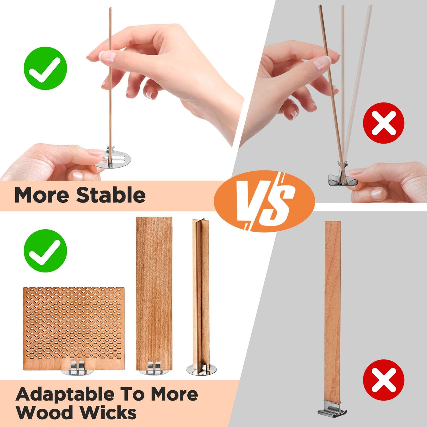 CollectHall 100 Pcs Thickened Wood Wicks, Wood Wicks for Candles Making with Wick Trimmer, Candle Wicks 5.1×0.5×0.04 Inches for DIY Candle-Making, Long Lasting Flame, Easy to Burn (50 Sets)