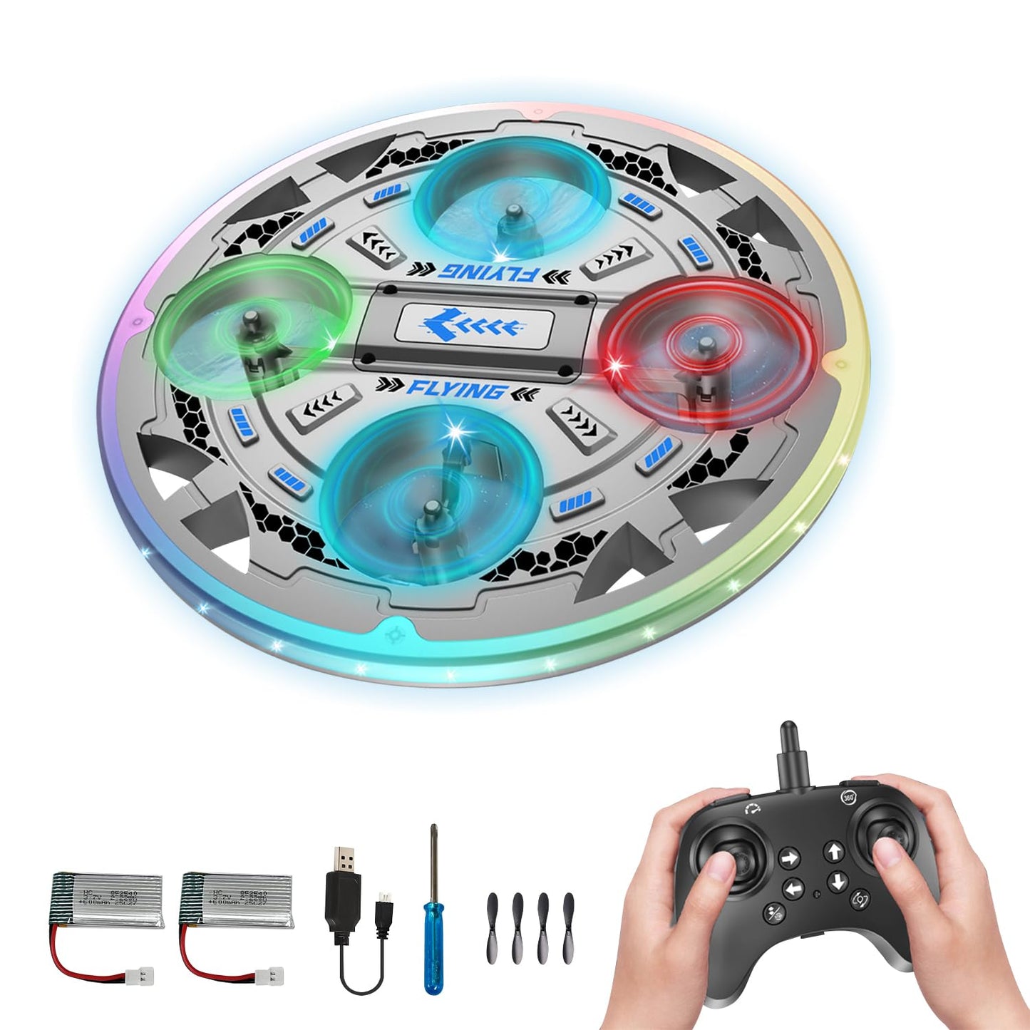 RC UFO Airplane for Kids and Beginners, 2.4GHz Drone Remote Control UFO Plane with 360° Flip, Auto Hovering and 2 Batteries (Blue)