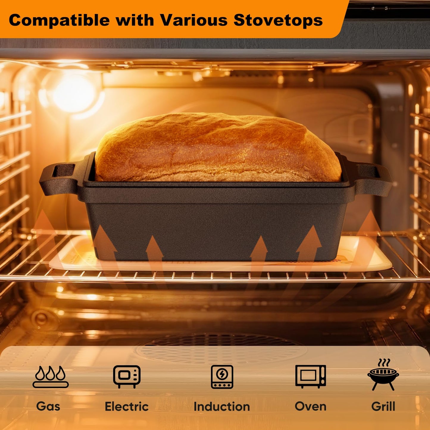 Heimekite 9×5 Inch Cast Iron Loaf Pan with Lid, bread pans for baking, 2 Piece Set | Even Heat Distribution Bread Baking Pan for Homemade Sandwich Bread, Banana Bread, Cakes, Meatloaf