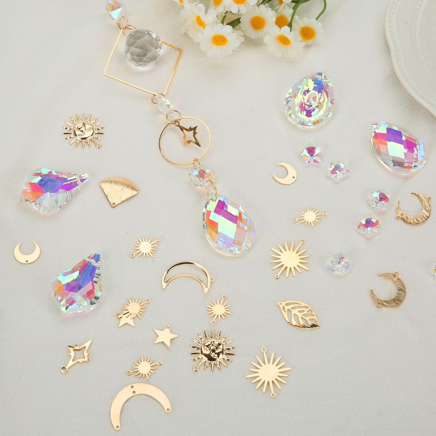HYBEADS DIY Suncatchers, 400 pcs Sun Catchers Making Supplies Kit Art and Crafts for Adults Prism Hanging Decorative Suncatcher with Crystals Rainbow Maker for Indoor Windows Office Home Decor