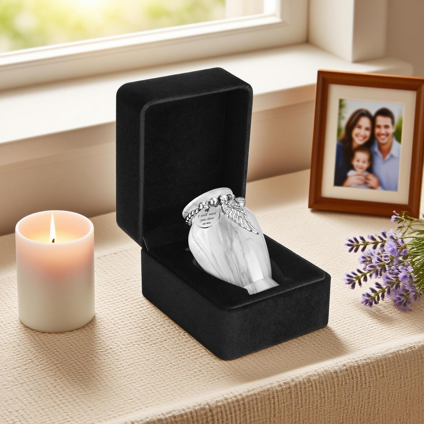 Dletay Small Urns for Human Ashes Keepsake with Box 2.85 Inch Memorial Mini Cremation Urn for Women Men Aluminum Decorative Funeral Urns - Marble White