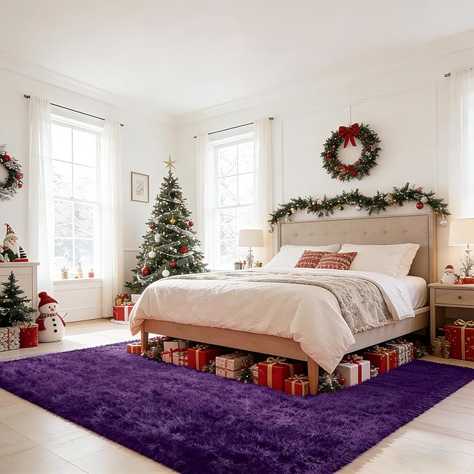 Shag Area Rugs for Bedroom Living Room,4X6 Ultra Soft Purple Fluffy Area Rugs for Dorm, Indoor Carpet Nursery Rugs for Kids Girls Room Home Decor,Purple