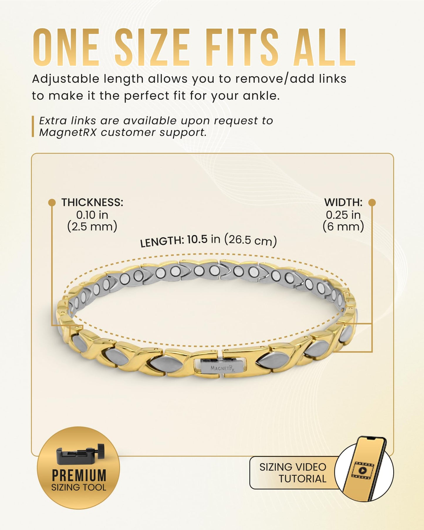 MagnetRX Titanium Magnetic Bracelet – Ultra Strength Magnets Anklet for Women (Silver & Gold)