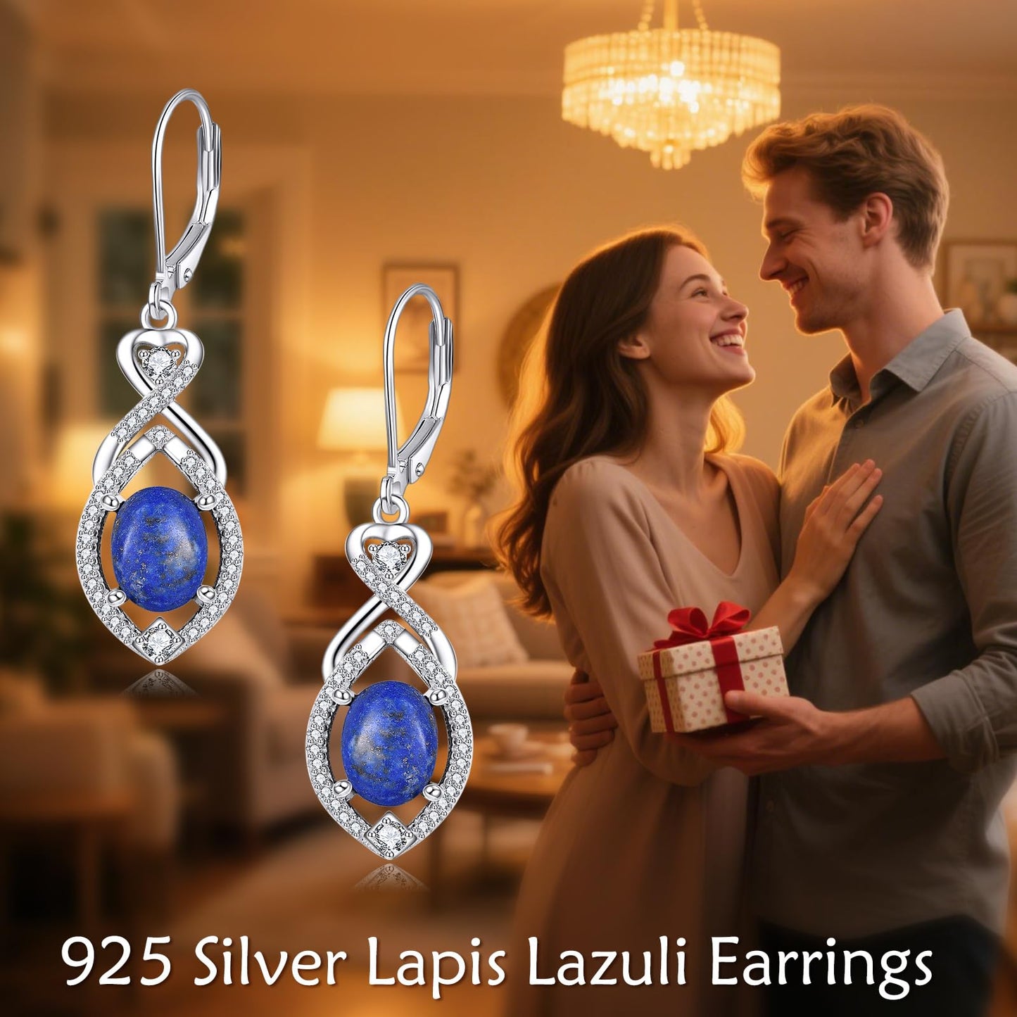 Lapis Lazuli Drop Earrings Sterling Silver Lapis Infinity Leverback Boho Earrings Blue Stone Dangle Earrings Jewelry Christmas Gifts For Women
